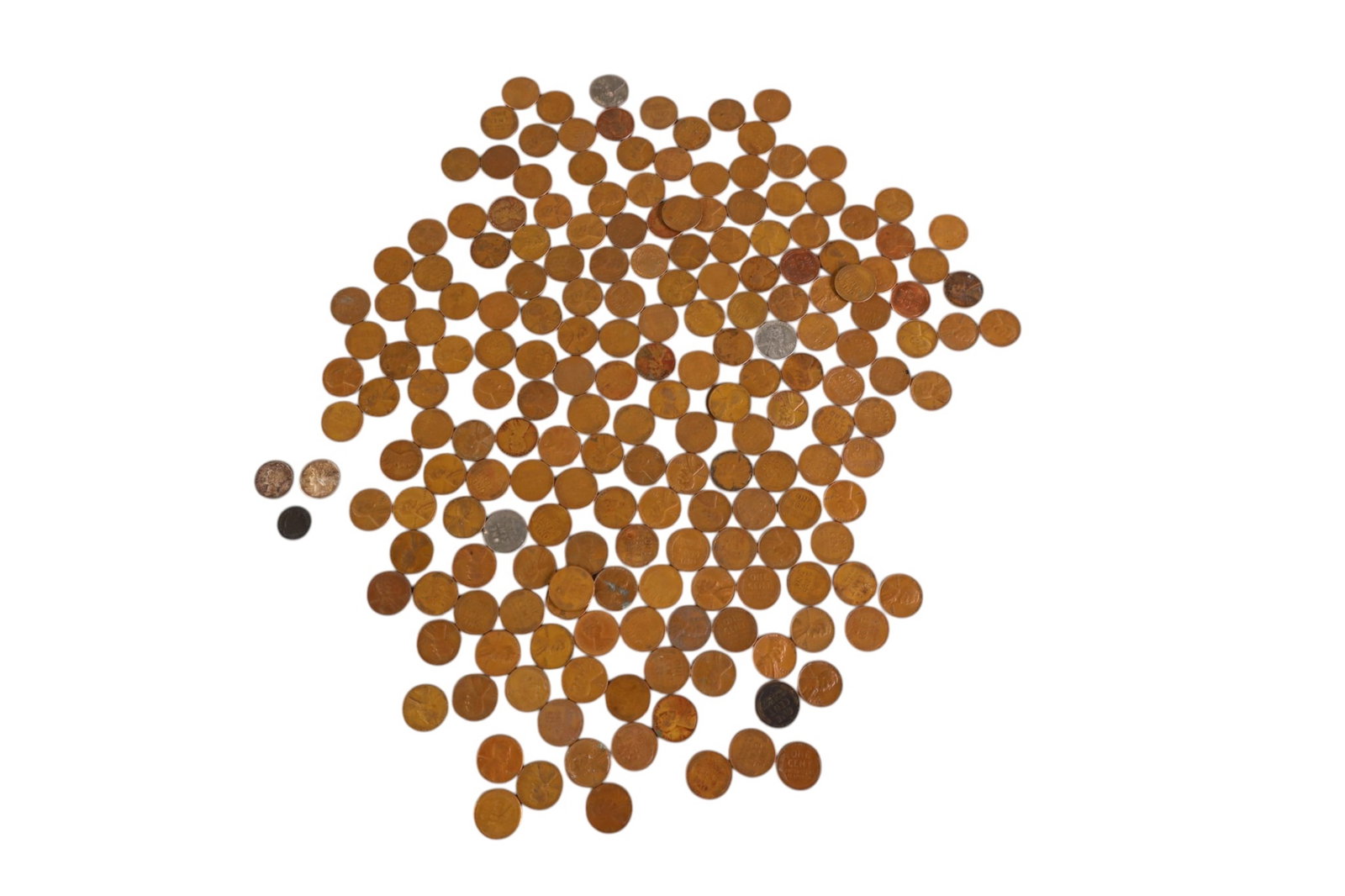 COLLECTION OF U.S COINS: LARGE GROUPING OF PENNY WHEAT BACKS, 2 MERCURY DIMES, & 1 HALF DIME.