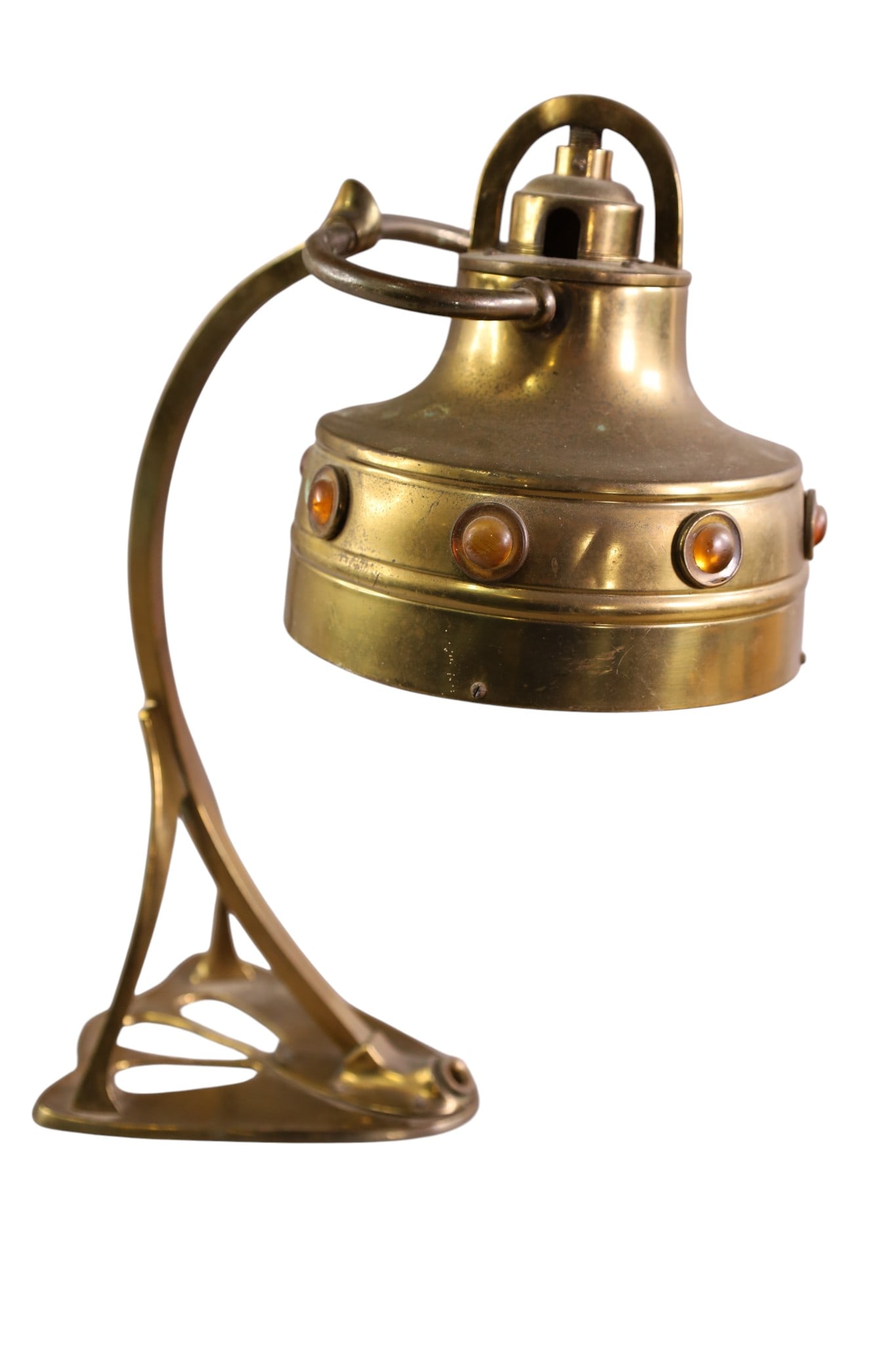 ART NOUVEAU TABLE LAMP: FRENCH OR AUSTRIAN ART NOUVEAU TABLE LAMP, NEEDS REWIRED-NO GUTS. 6" DIAM SHADE & 13" H.