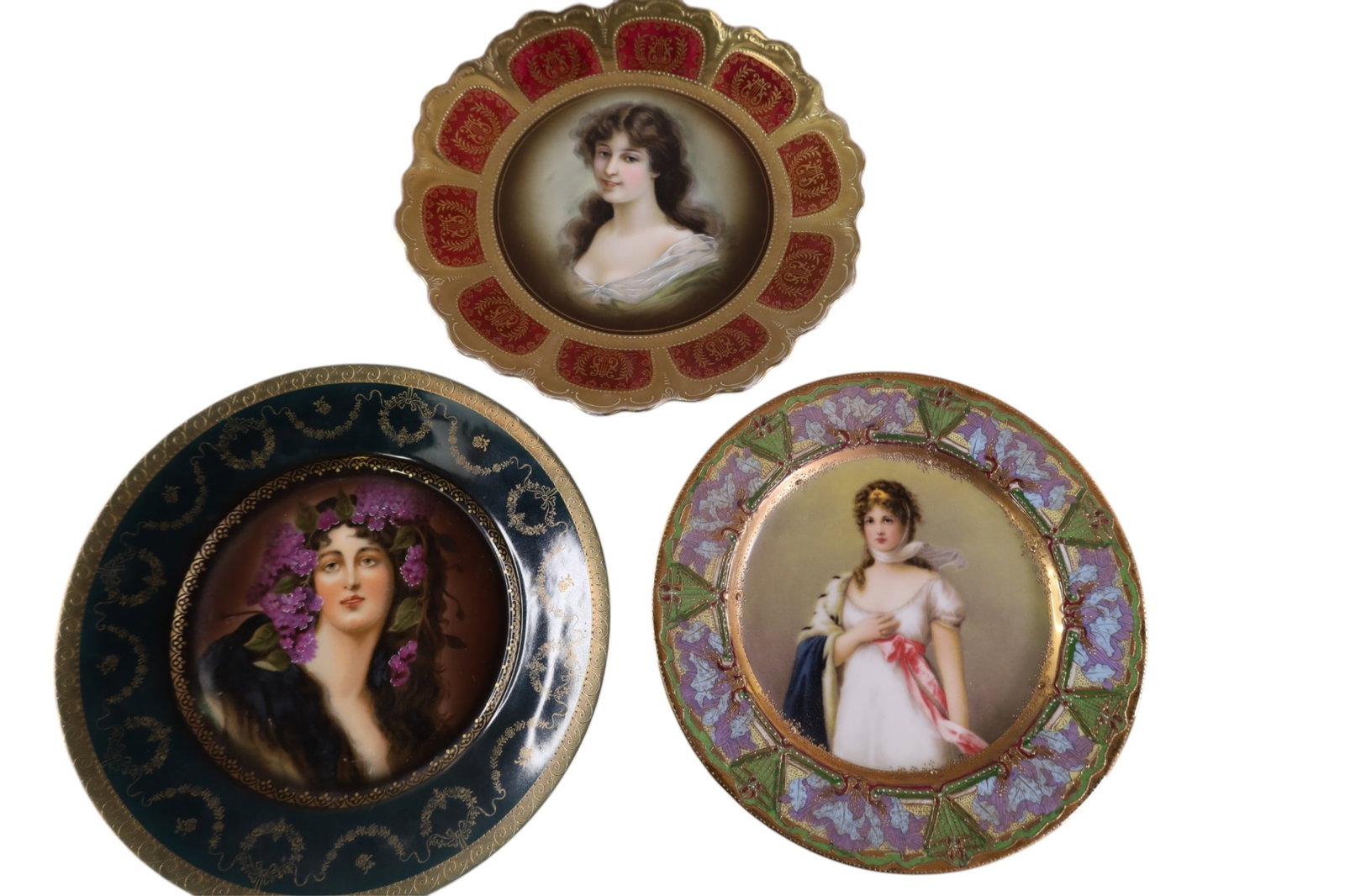 3 PORTRAIT PLATES: ROYAL VIENNA PORTRAIT PLATES. 9 1/2" DIAM.