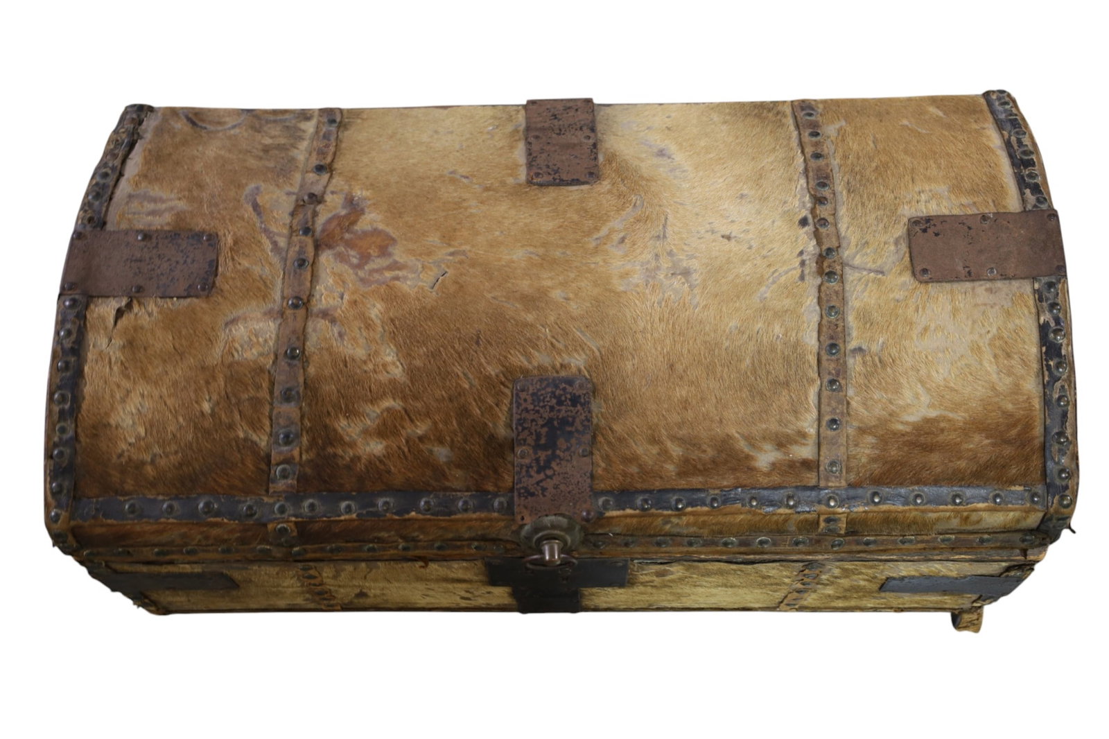 SMALL ANTIQUE COWHIDE TRUNK - 2