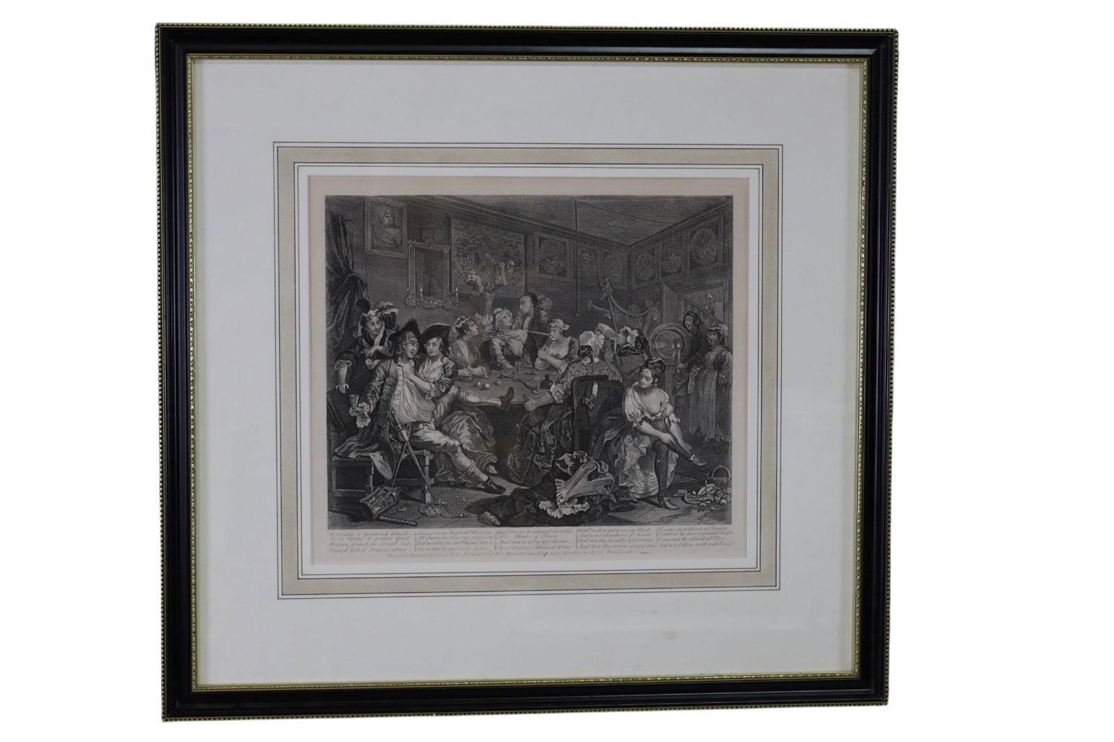 FRAMED ETCHING: FRAMED ETCHING UNDER GLASS, INTERIOR SCENE ETCHING. 28" x 26"