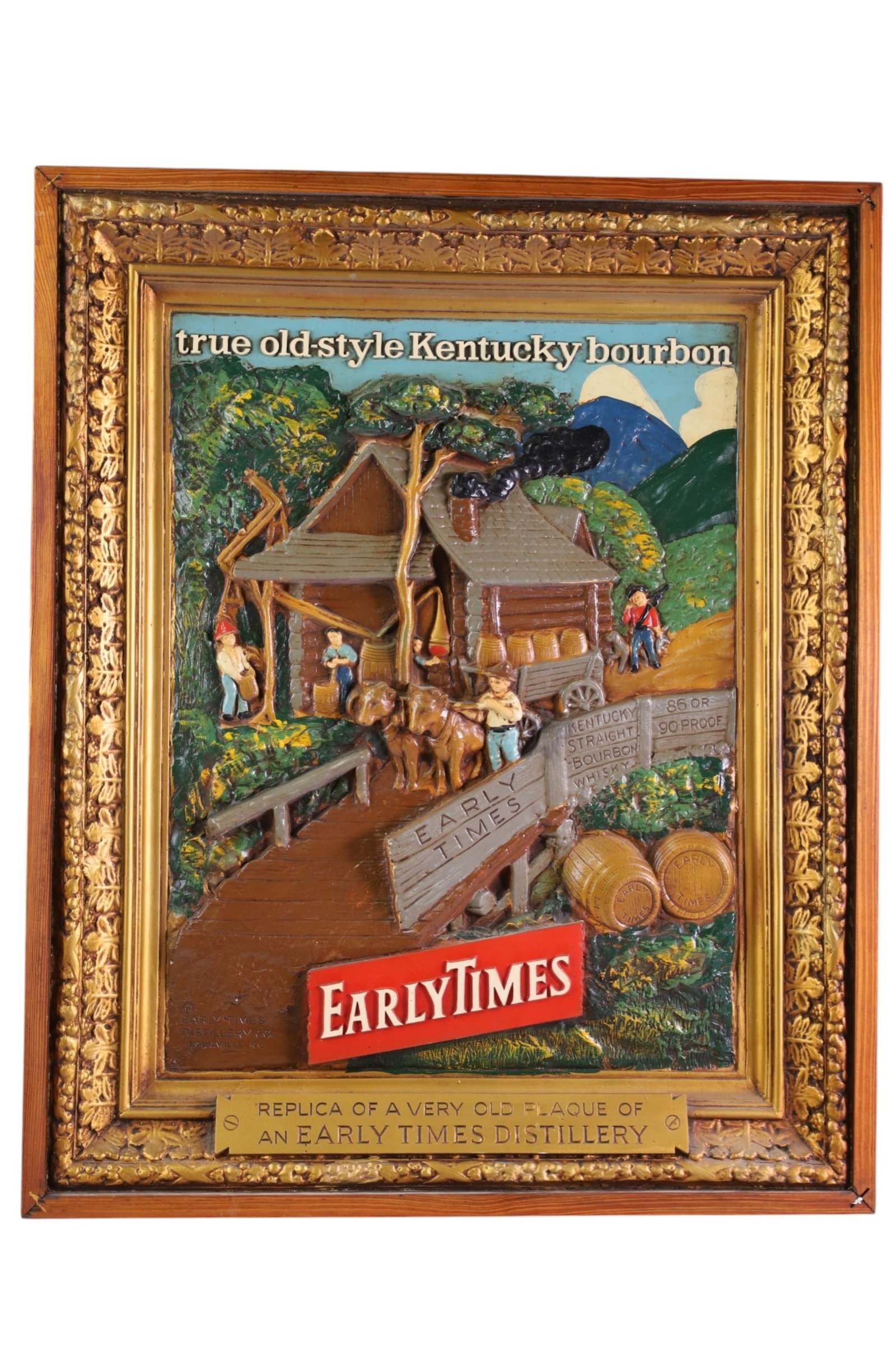 EARLY TIMES WHISKEY AD: FRAMED REPLICA PLAQUE, EARLY TIMES WHISKEY AD. 23" x 28" THIS ITEM EXCEEDS SIZE LIMITATIONS FOR IN HOUSE SHIPPING, MUST BE PICKED UP IN HOUSE OR SHIPPED VIA 3rd PARTY GROUND SHIPPER.