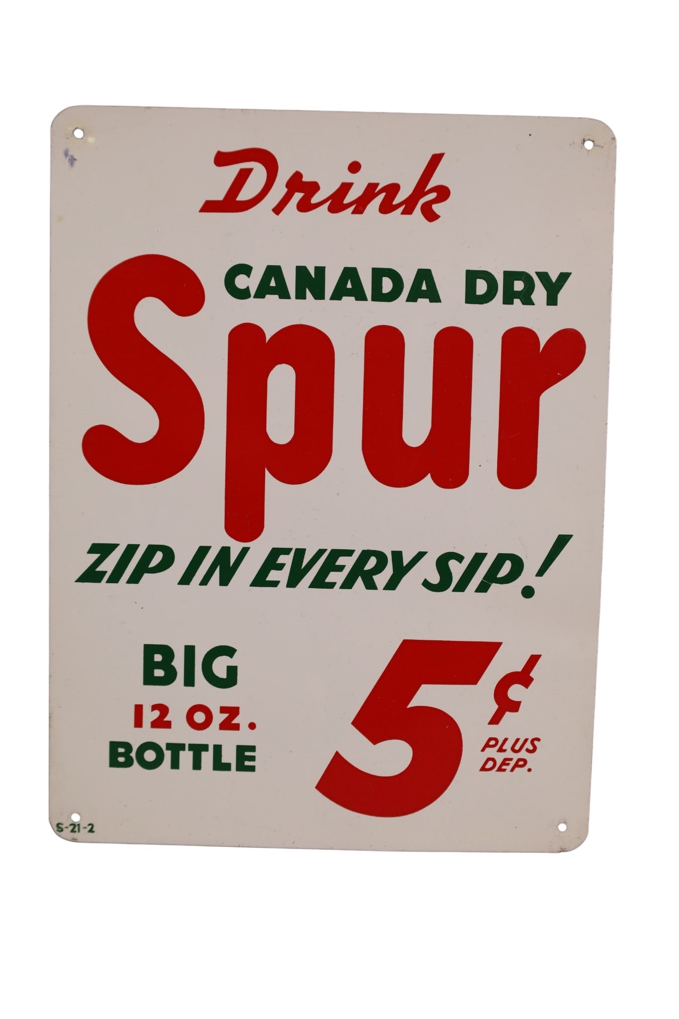 CANADA DRY TIN SIGN: SINGLE SIDED CANADA DRY SPUR SIGN, 6" x 8"