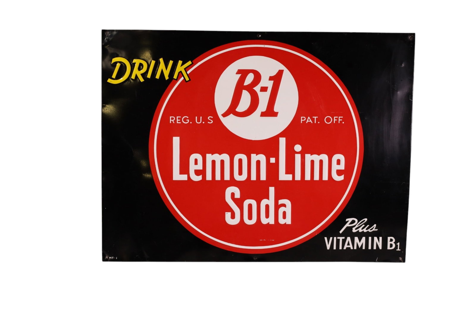B-1 SODA SIGN: SINGLE SIDED TIN, B-1 LEMON LIME SODA SIGN, 23" x 17"