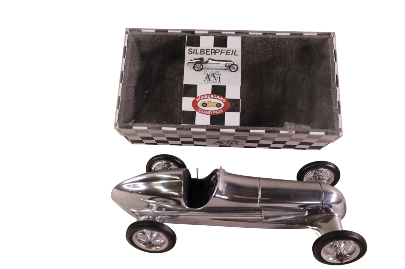 SILBERPFEIL CHROME RACECAR: AUTHENTIC MODELS NURBURGRING GRAND PRIX. 12" L.