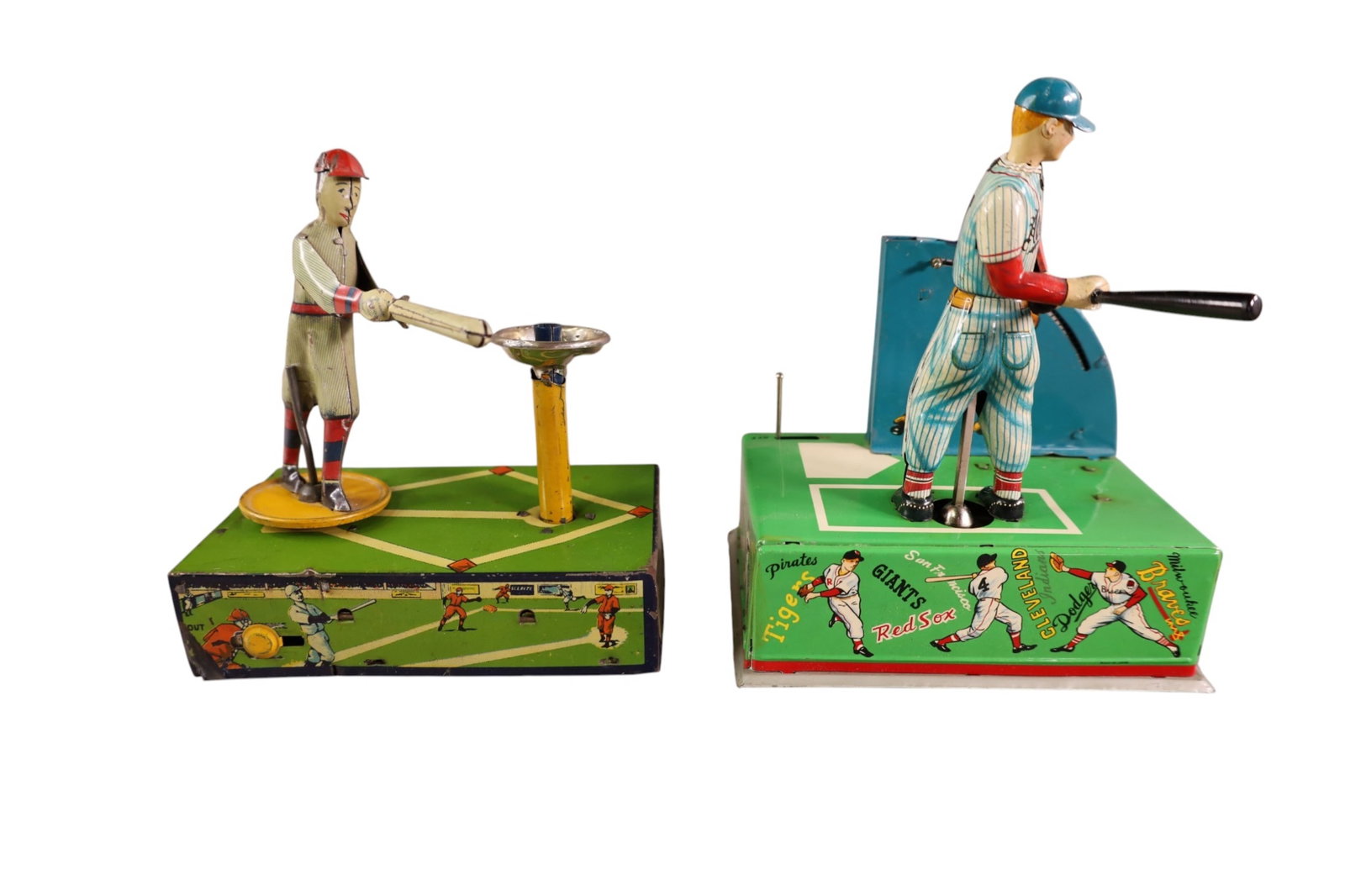2 TIN BASEBALL TOYS: JAPANESE MR BASEBALL JR. & SELLRITE HOME RUN KING. 7" H.