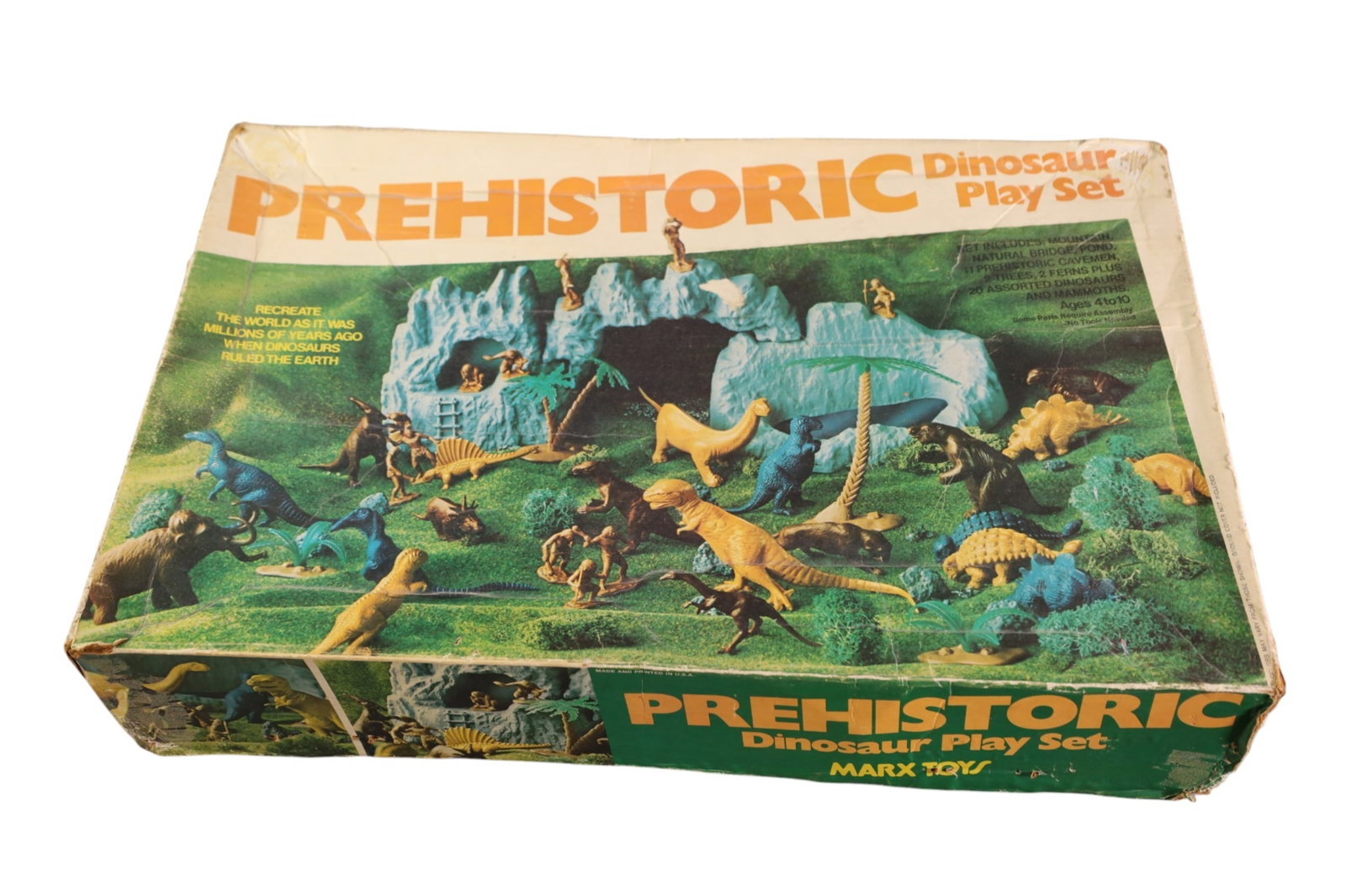 MARX PRE HISTORIC DINOSAUR PLAYSET: IN ORIGINAL BOX, DAMAGE TO BOX.