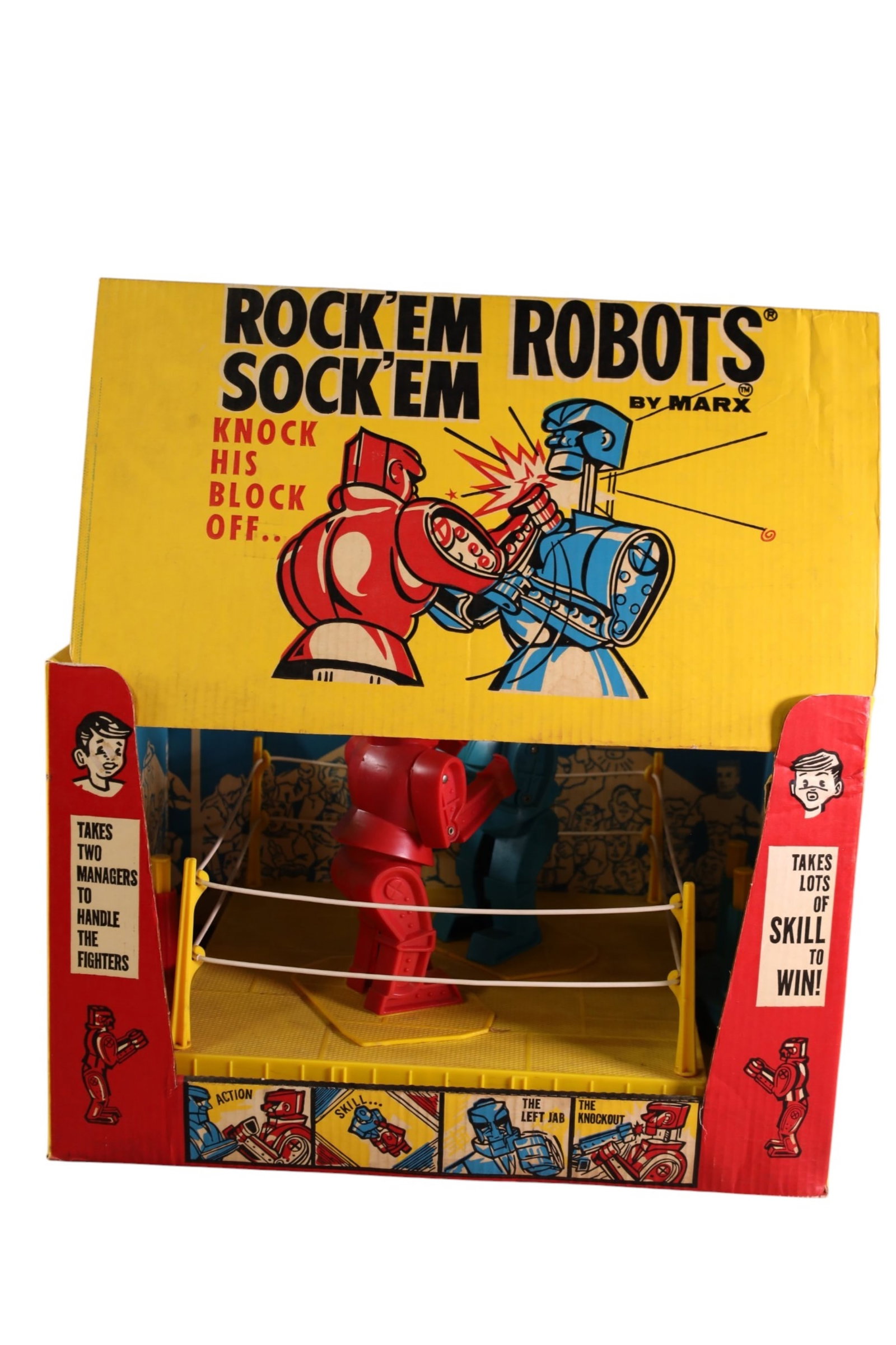 MARX ROCK EM SOCK EM ROBOTS: IN ORIGINAL BOX, MARX ROCK'EM SOCK'EM ROBOTS. 20" x 14 1/2" x 13" IN BOX.