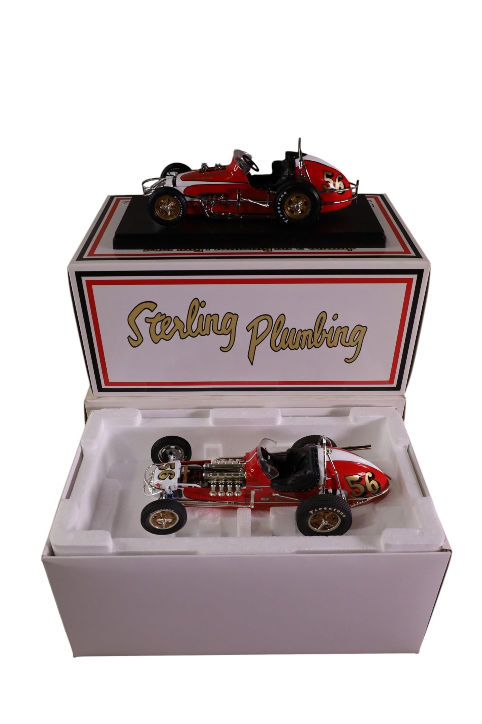 2 GMP DIE CAST RACECARS: ONE IN ORIGINAL BOX. JIM HURTUBISE STERLING PLUMBING DIRT CHAMP, 1/18 SCALE. NO COA!!!.