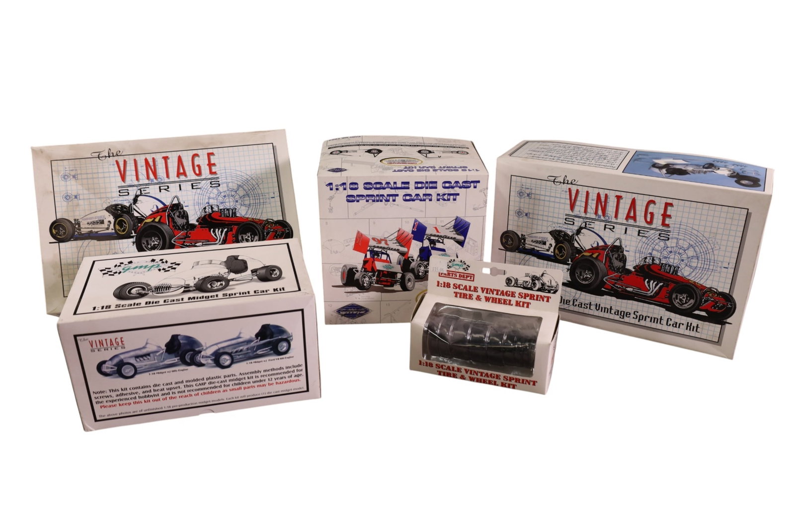 4 GMP DIE CAST SPRINT CAR MODEL KITS: IN ORIGINAL BOXES. 1/18 SCALE. NO COA!!!