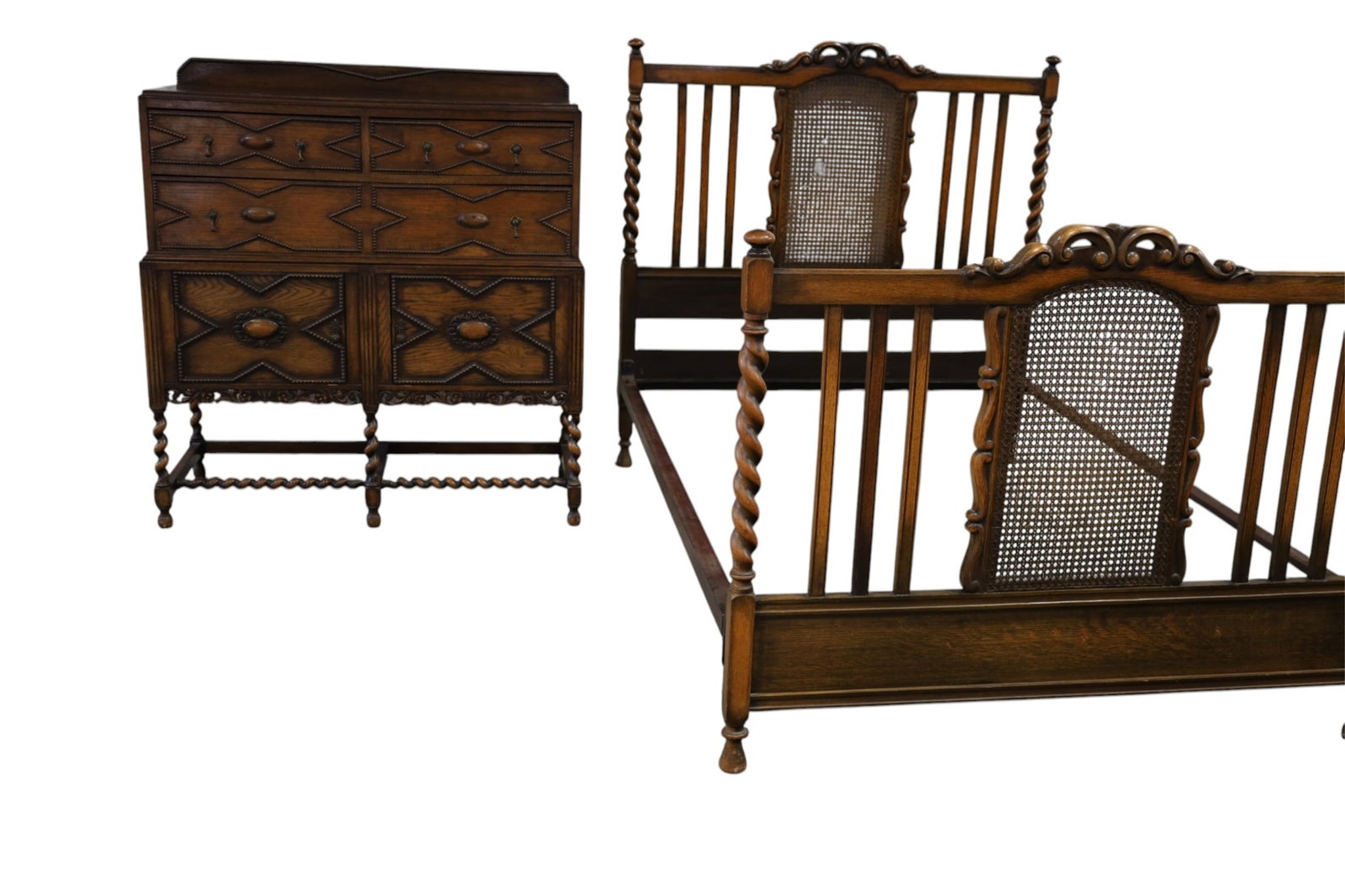 1910'S 2 PIECE OAK BARLEY TWIST BEDROOM SET (1 of 5)