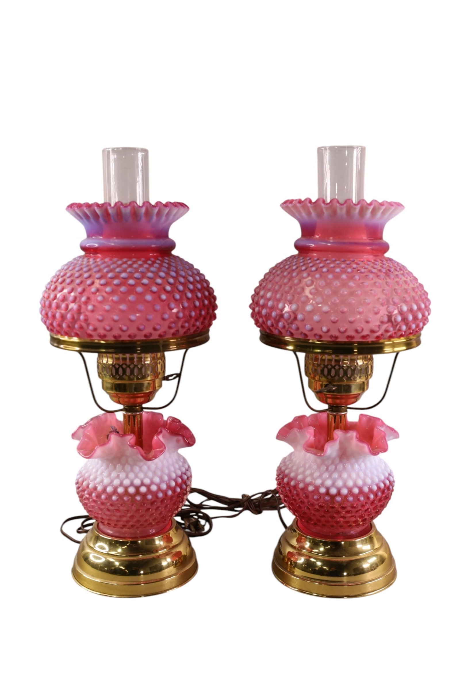PAIR OF FENTON CRANBERRY TABLE LAMPS (1 of 2)