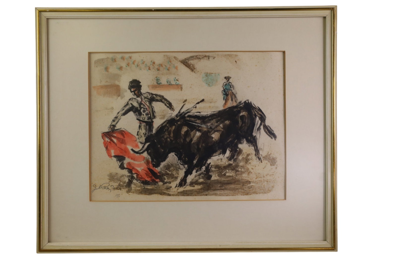 BULL FIGHTER PRINT: FRAMED PRINT OF BULL FIGHTER, 144/350. 24" x 20"
