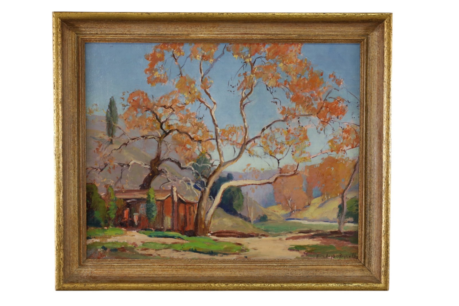 HELEN REYNOLDS OIL PAINTING: OIL ON CANVAS, SIGNED LOWER RIGHT, HELEN HUGHES REYNOLDS, REPAIR TO LOWER LEFT OF CANVAS. 24" X 20"