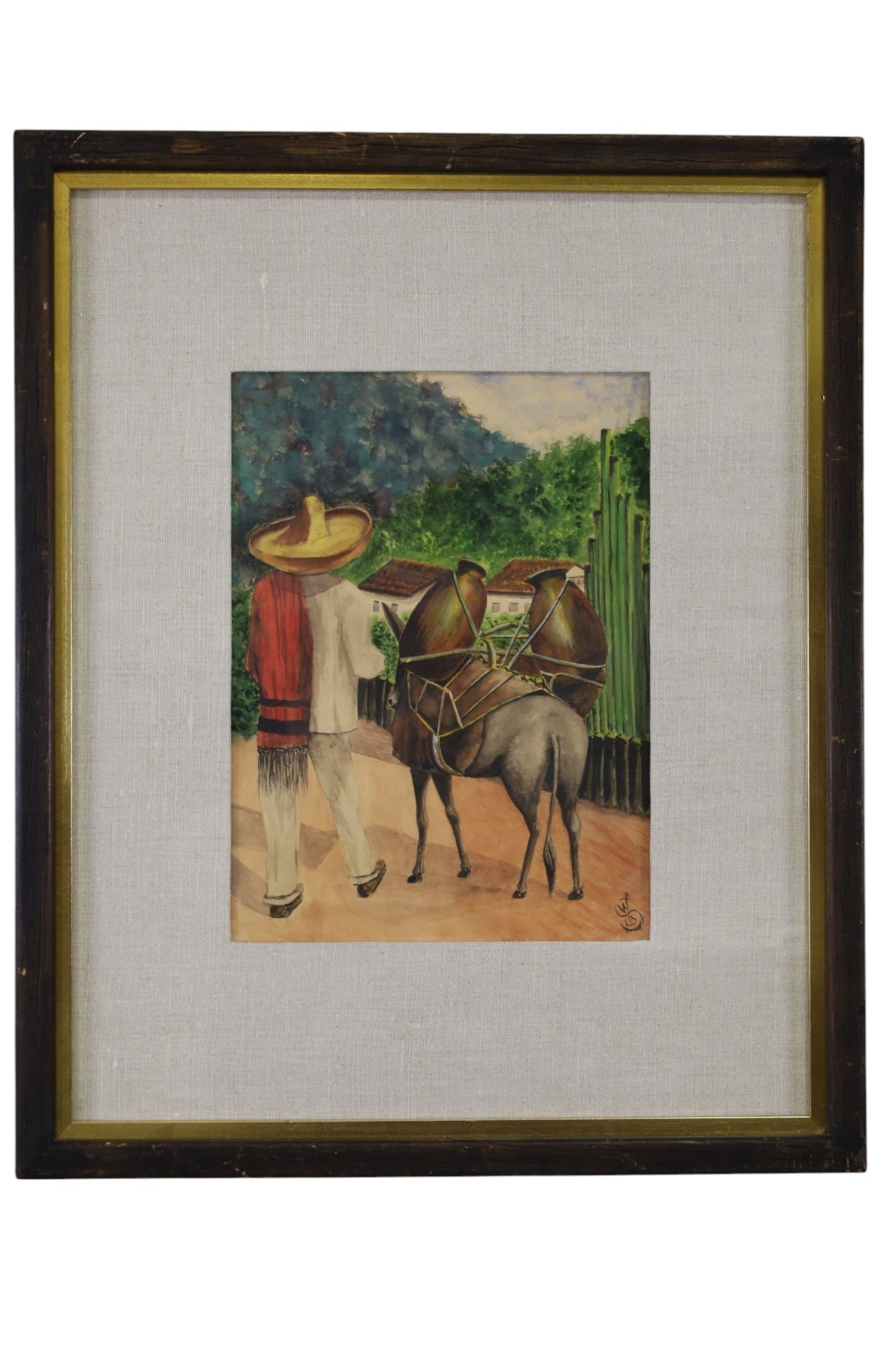 MEXICAN SCENE WATERCOLOR: FRAMED UNDER GLASS, MEXICAN SCENE WATERCOLOR. 17" x 20 1/2"