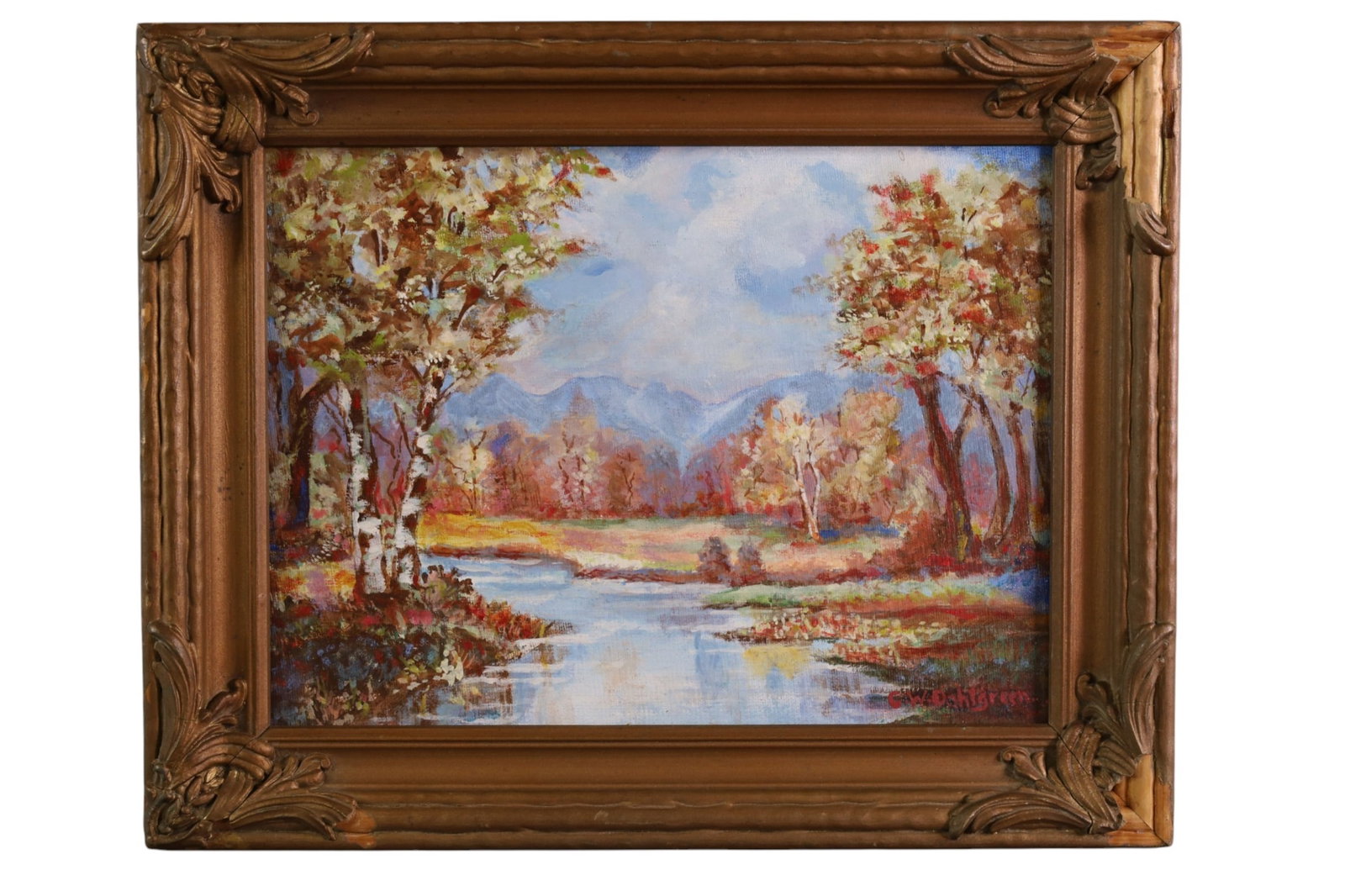 CHARLES WILLIAM DAHLGREEN LANDSCAPE PAINTING: OIL ON BOARD, SIGNED LOWER RIGHT DAHLGREEN, DAMAGE TO FRAME 15" x 12"