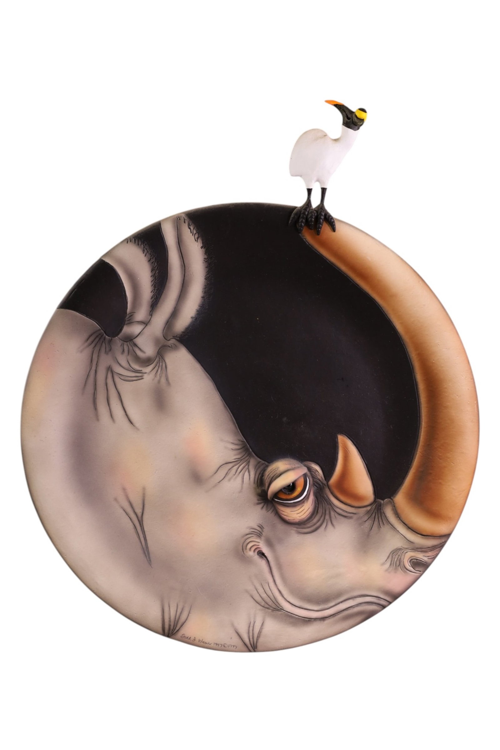TODD WARNER CHARGER: LARGE TODD WARNER CERAMIC CHARGER SCULPTURE. 18 1/2" DIAM