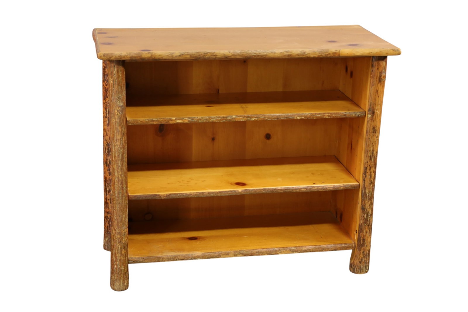 SMALL RUSTIC BOOKCASE: OLD HICKORY STYLE. 38" X 16" X 32" THIS ITEM EXCEEDS SIZE LIMITATIONS FOR IN HOUSE SHIPPING, MUST BE PICKED UP IN HOUSE OR SHIPPED VIA 3rd PARTY GROUND SHIPPER.
