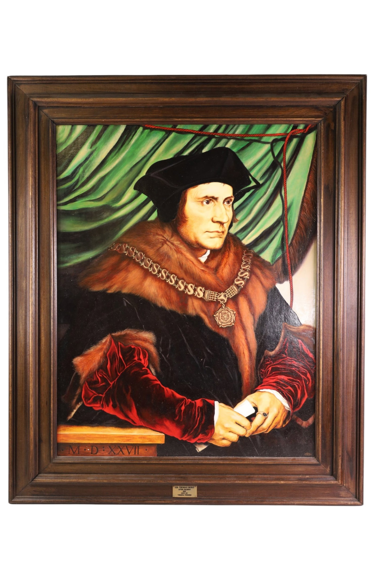 SIR THOMAS MOORE PORTRAIT: OIL ON BOARD, COPY BY VERNA VICKERS. 30" x 36"