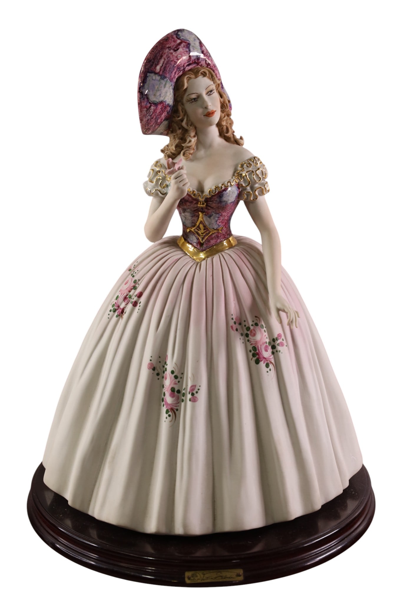 LARGE VITTORIO SABADIN CAPODIMONTE FIGURE: LARGE PORCELAIN VITTORIO SABADIN CAPODIMONTE, CHIPS TO FINGER, MISSING FLOWERS. 19" H. THIS ITEM EXCEEDS SIZE LIMITATIONS FOR IN HOUSE SHIPPING, MUST BE PICKED UP IN HOUSE OR SHIPPED VIA 3rd PARTY
