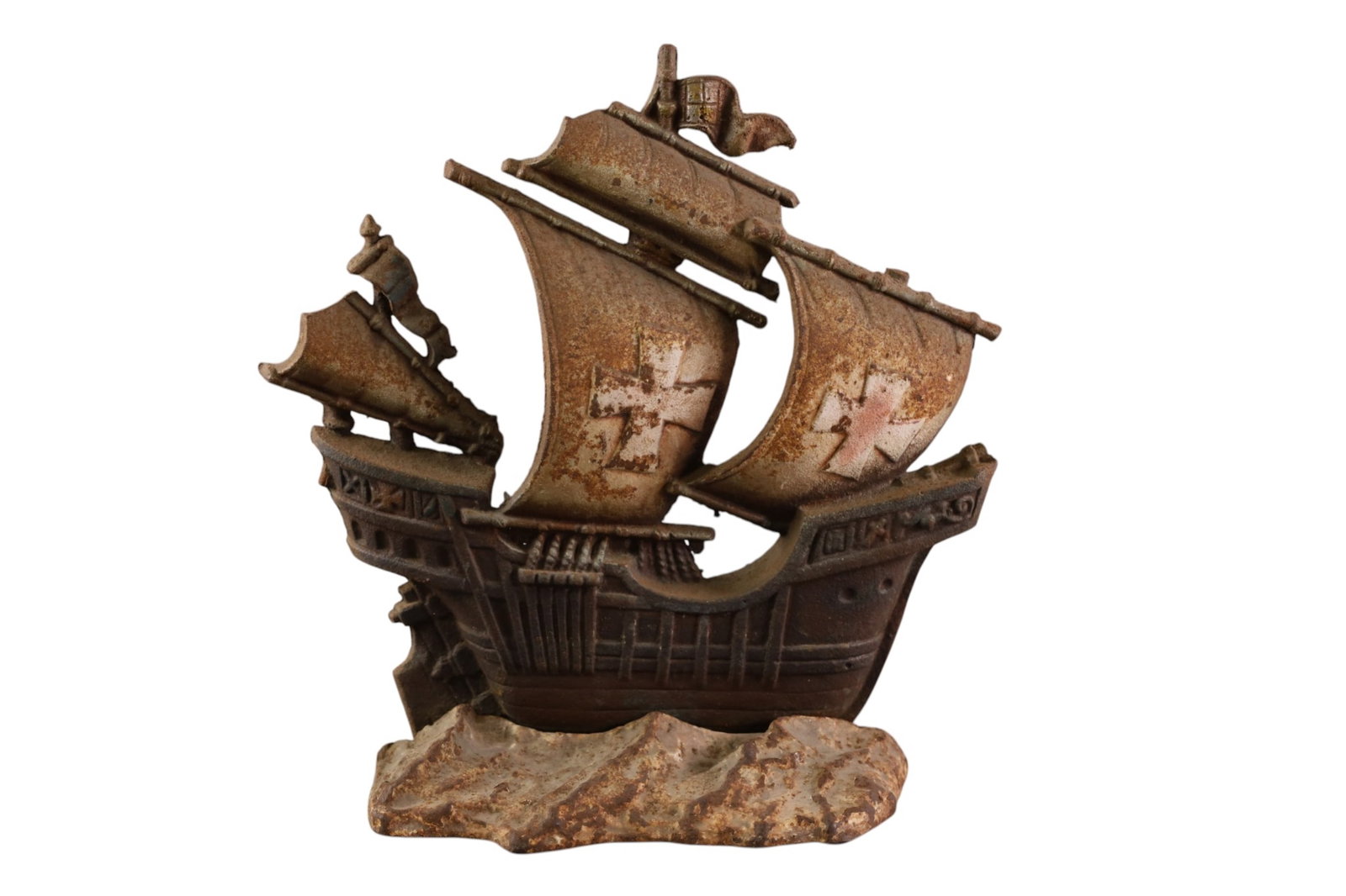 CAST IRON SAILSHIP DOORSTOP: SAILSHIP FORM DOORSTOP. 11" W x 11" H.