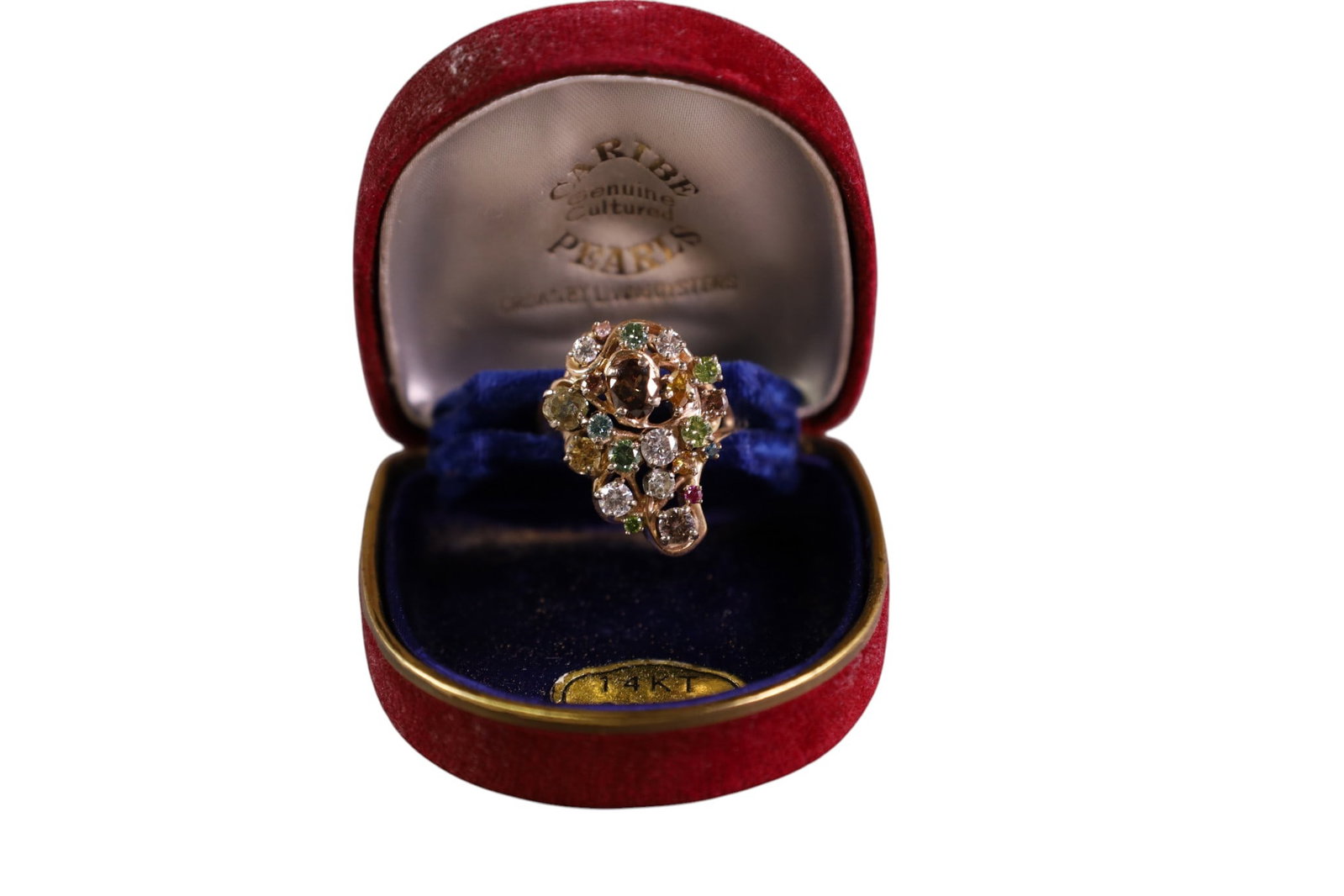 14K GOLD COCKTAIL RING: 14K GOLD COCKTAIL RING, WITH DIAMONDS, AMETHYST, RUBY, AND MORE. SIZE 8.5 APPROX 10 GRAMS.
