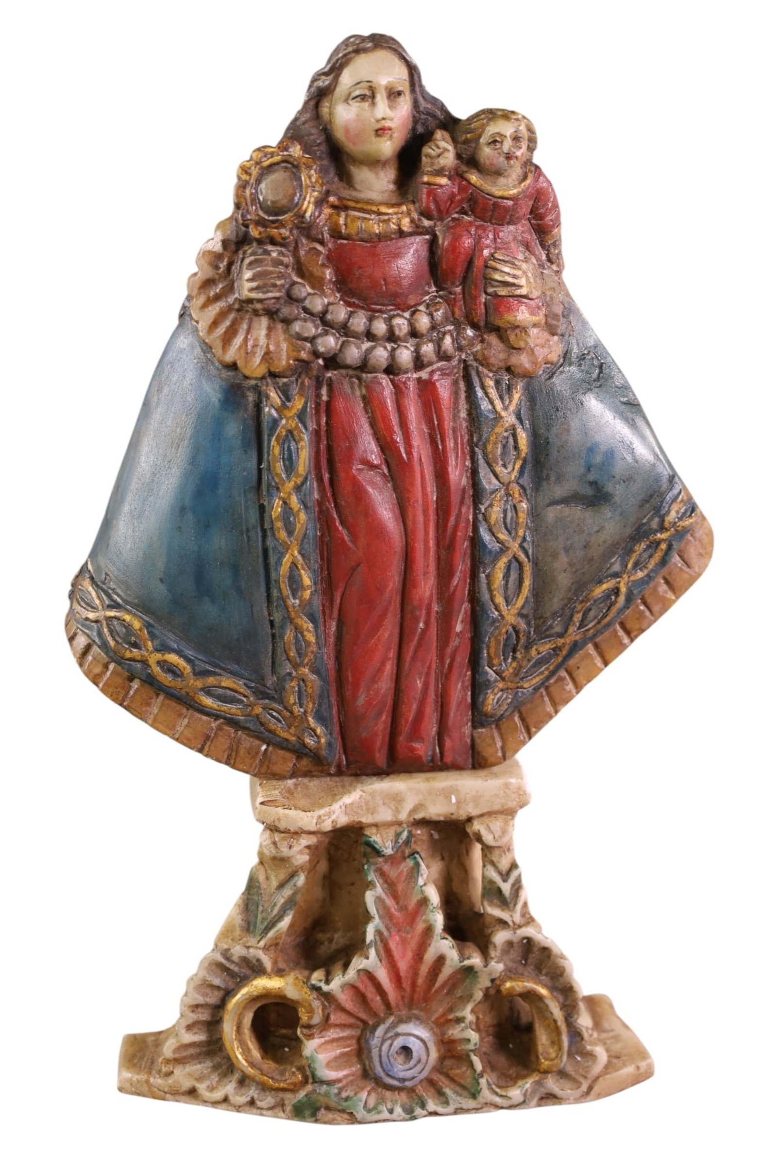 RELIGIOUS FIGURE: 2 PIECE, COMPOSITION MOTHER AND CHILD FIGURE. 8" x 13 1/2" H.