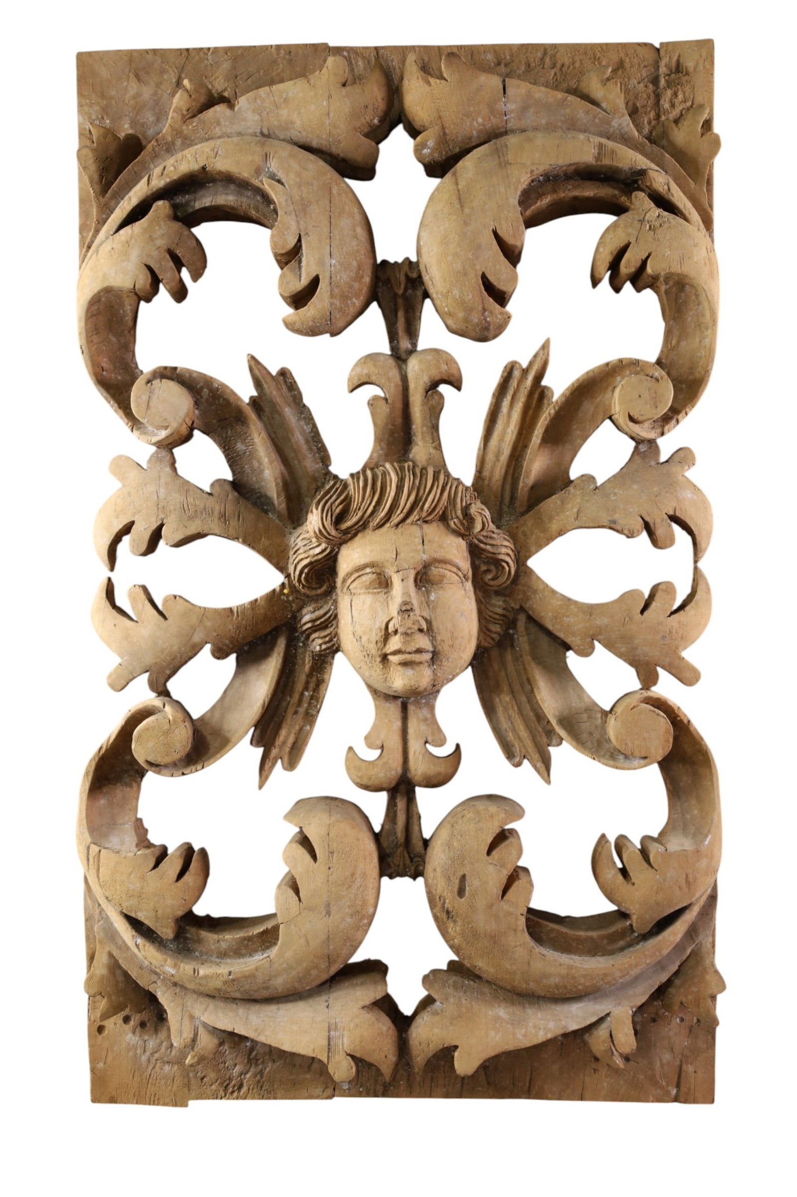 CARVED RELIGOUS PANEL: CARVED WOODEN RELIGIOUS WALL PANEL. OLD REPAIRS. 18" x 30"