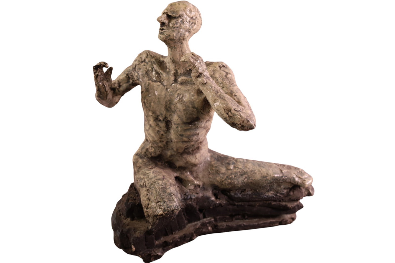 MID CENTURY MODERN SCULPTURE: MALE NUDE SCULPTURE, 11" W x 12" H.