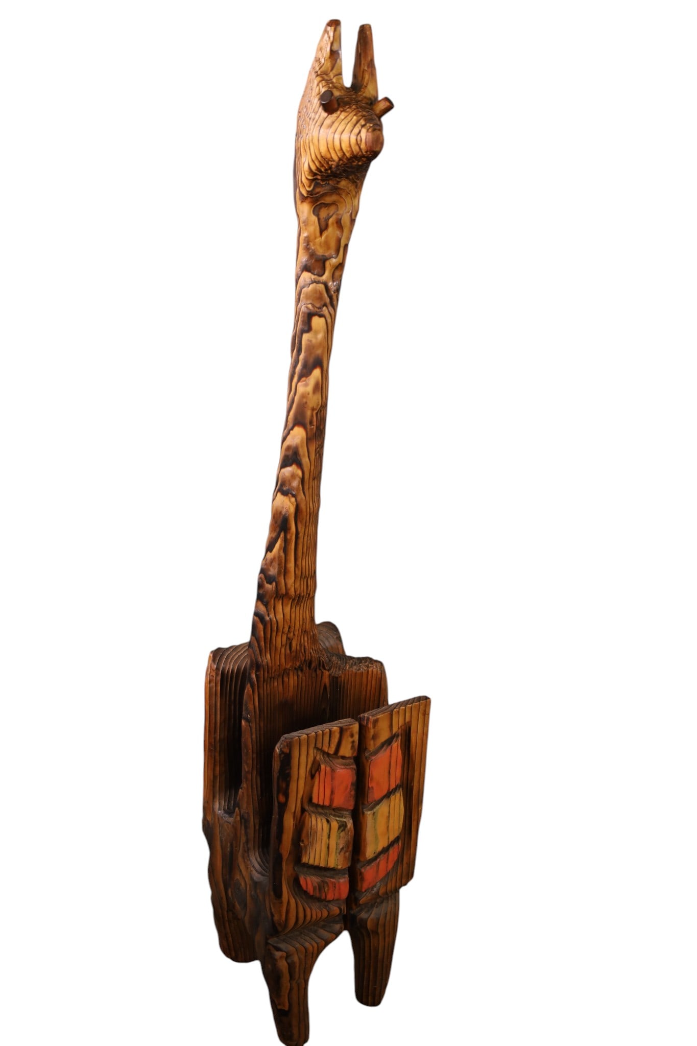 WITCO GIRAFFE MAGAZINE RACK: MID CENTURY MODERN WITCO GIRAFFE, MAGAZINE RACK BASE. AGE SPLIT. 47" H. THIS ITEM EXCEEDS SIZE LIMITATIONS FOR IN HOUSE SHIPPING, MUST BE PICKED UP IN HOUSE OR SHIPPED VIA 3rd PARTY GROUND SHIPPER.