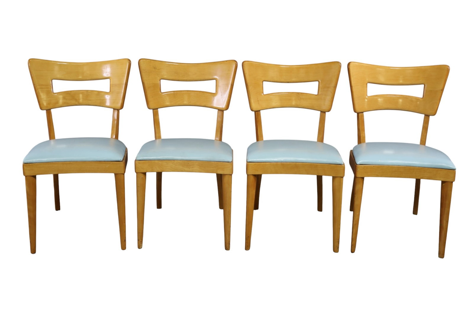 SET OF 4 HEYWOOD WAKEFIELD DINING CHAIRS: SET OF 4 VINTAGE HEYWOOD WAKEFIELD DOGBONE DINING CHAIRS, UNMARKED HEYWOOD WAKEFIELD. WEAR TO FINISH. 18" W x 16" D x 34" H. THIS ITEM EXCEEDS SIZE LIMITATIONS FOR IN HOUSE SHIPPING, MUST BE PICKED