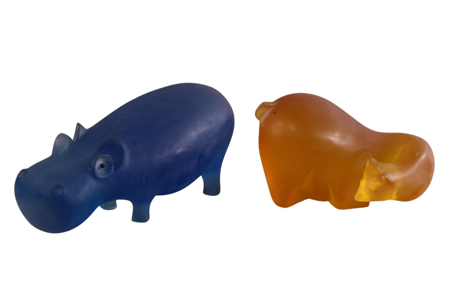 2 SASHA BRASTOFF ACRYLIC ANIMALS: BEAR & HIPPO, COLORED ACRYLIC ANIMALS, SIGNED. 7" - 10" W.