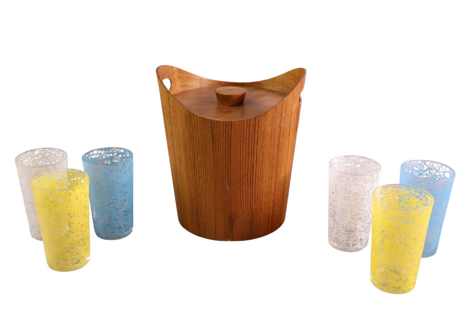 TEAK ICE BUCKET WITH GLASSES (1 of 4)