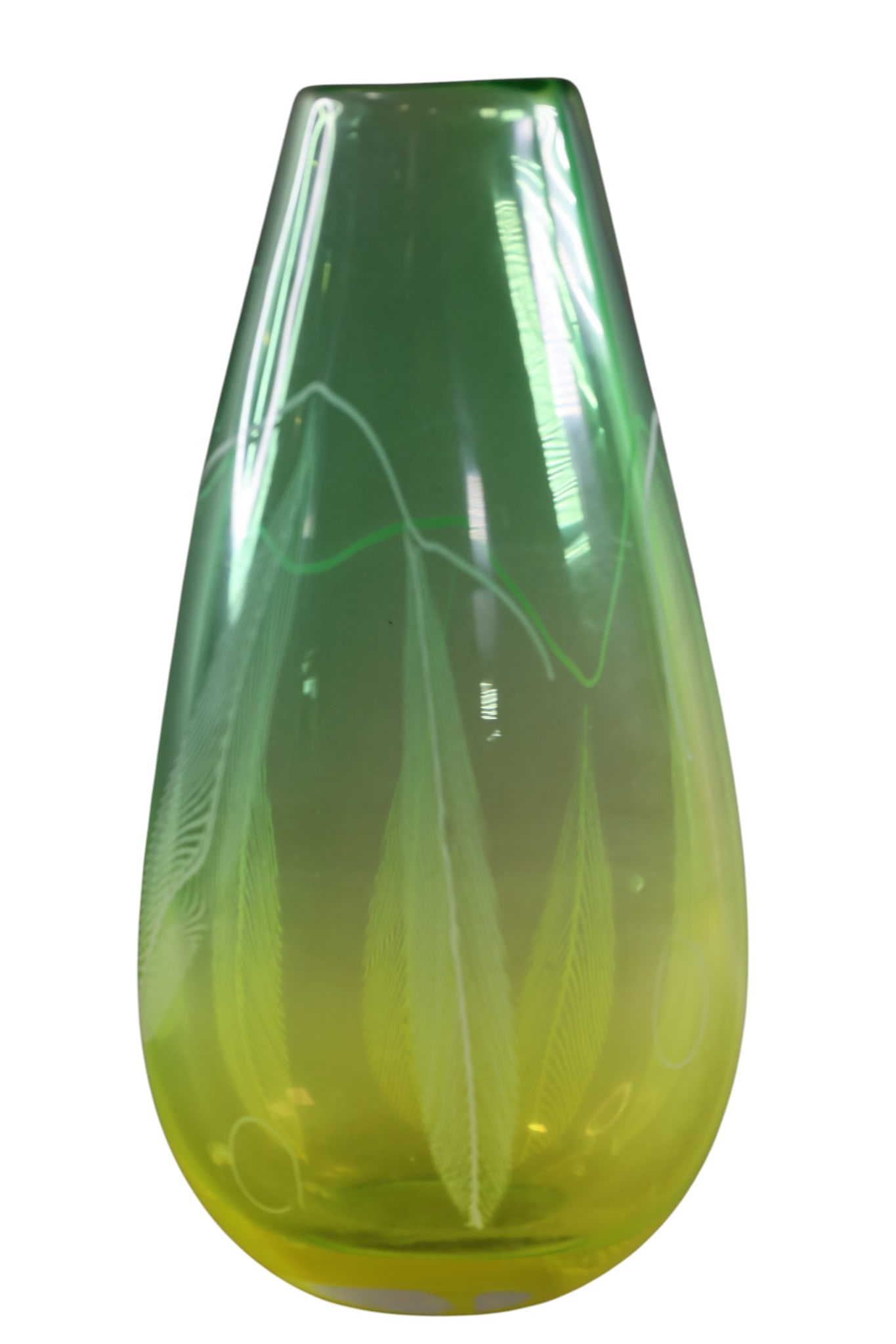 ARCHIMEDE SAGUSO MURANO VASE: LARGE ART GLASS VASE, ARCHIMEDE SAGUSO MURANO VASE, WATER STAINS TO INTERIOR, SMALL CHIPS TO INTERIOR, SURFACE SCRATCHES. 14 3/4" H.