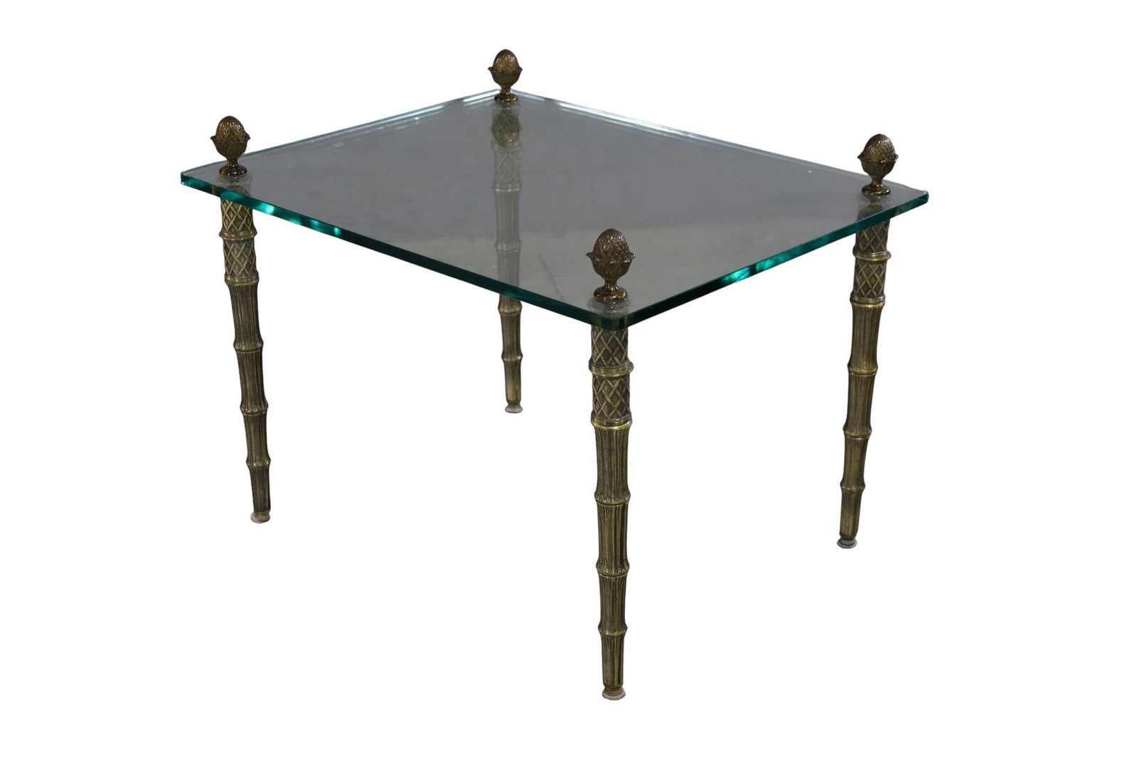 REGENCY END TABLE: GLASS TOP REGENCY END TABLE, THICK GLASS TOP.30" W x 24" D x 23" H. THIS ITEM EXCEEDS SIZE LIMITATIONS FOR IN HOUSE SHIPPING, MUST BE PICKED UP IN HOUSE OR SHIPPED VIA 3rd PARTY GROUND SHIPPER.