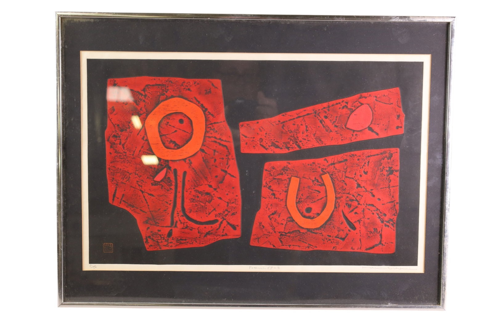 HAKU MAKI WOODBLOCK: ARTIST SIGNED LOWER RIGHT, TITLED POEM 68-3. 5/50. 21 1/4" x 13 1/2" IMAGE SIZE.