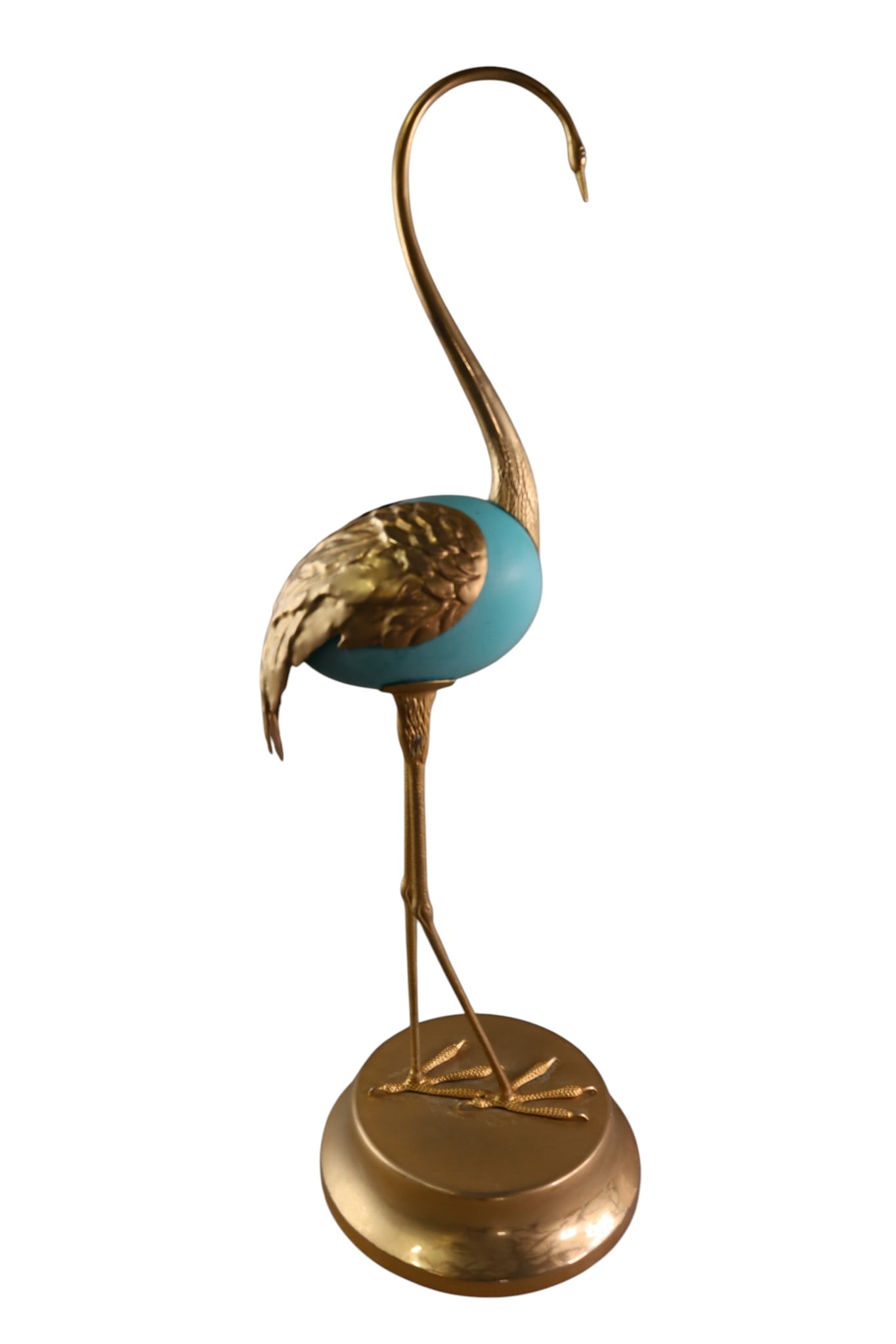 OSTRICH SCULPTURE: LARGE BRASS OSTRICH SCULPTURE, BODY IS POSSIBILY MADE FROM AN EGG 26" H. THIS ITEM EXCEEDS SIZE LIMITATIONS FOR IN HOUSE SHIPPING, MUST BE PICKED UP IN HOUSE OR SHIPPED VIA 3rd PARTY GROUND SHIPPER.