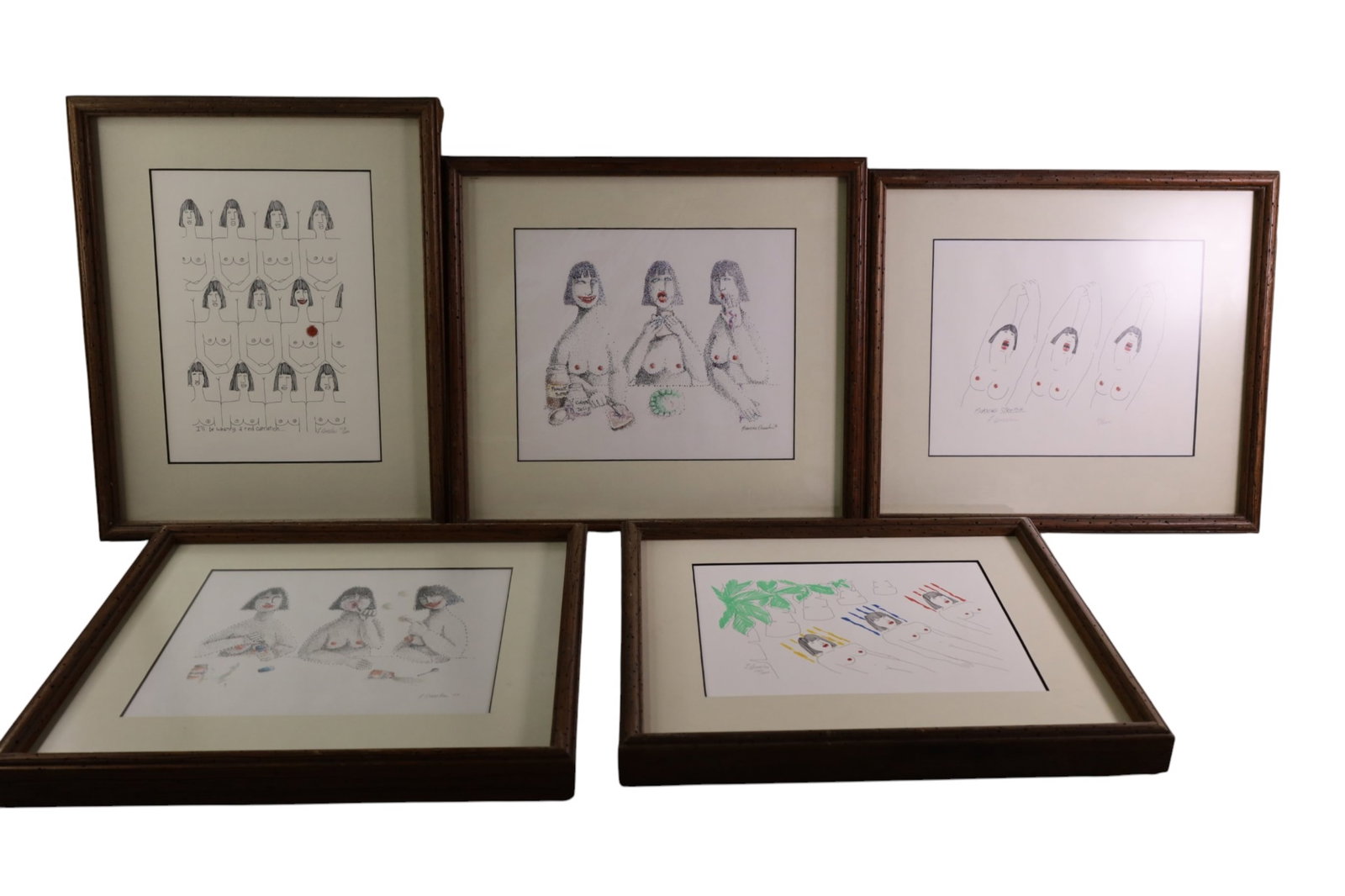 5 FRANCINE DRESSLER LITHOGRAPHS: FRAMED LITHOGRAPHS, FRANCINE DRESSLER, ONE IS MISSING GLASS IN FRAME. 16" x 14"
