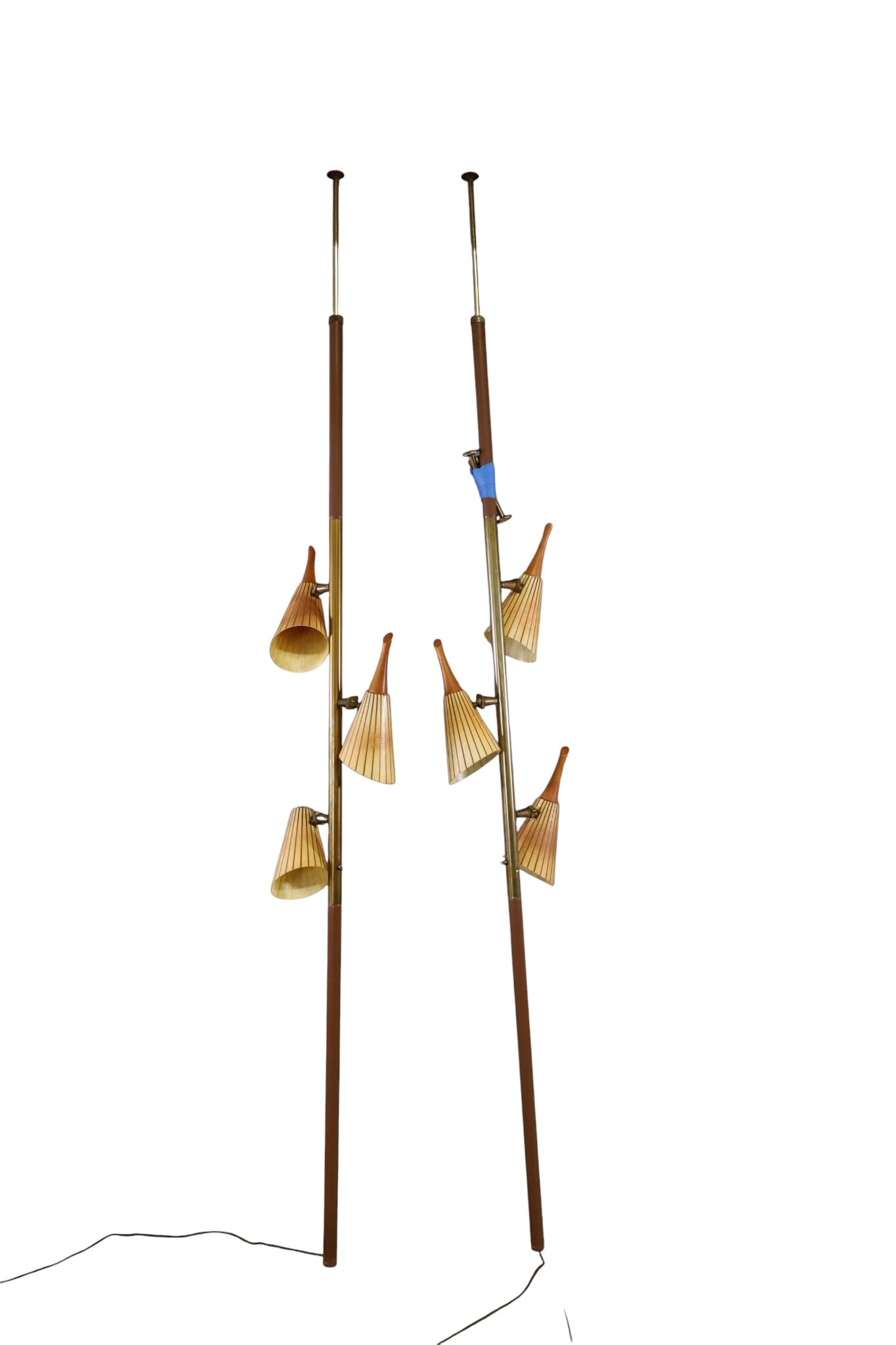 PAIR OF MID CENTURY MODERN TENSION POLE LAMPS: PAIR OF MID CENTURY MODERN TENSION POLE LAMPS, 99" H. THIS ITEM EXCEEDS SIZE LIMITATIONS FOR IN HOUSE SHIPPING, MUST BE PICKED UP IN HOUSE OR SHIPPED VIA 3rd PARTY GROUND SHIPPER.