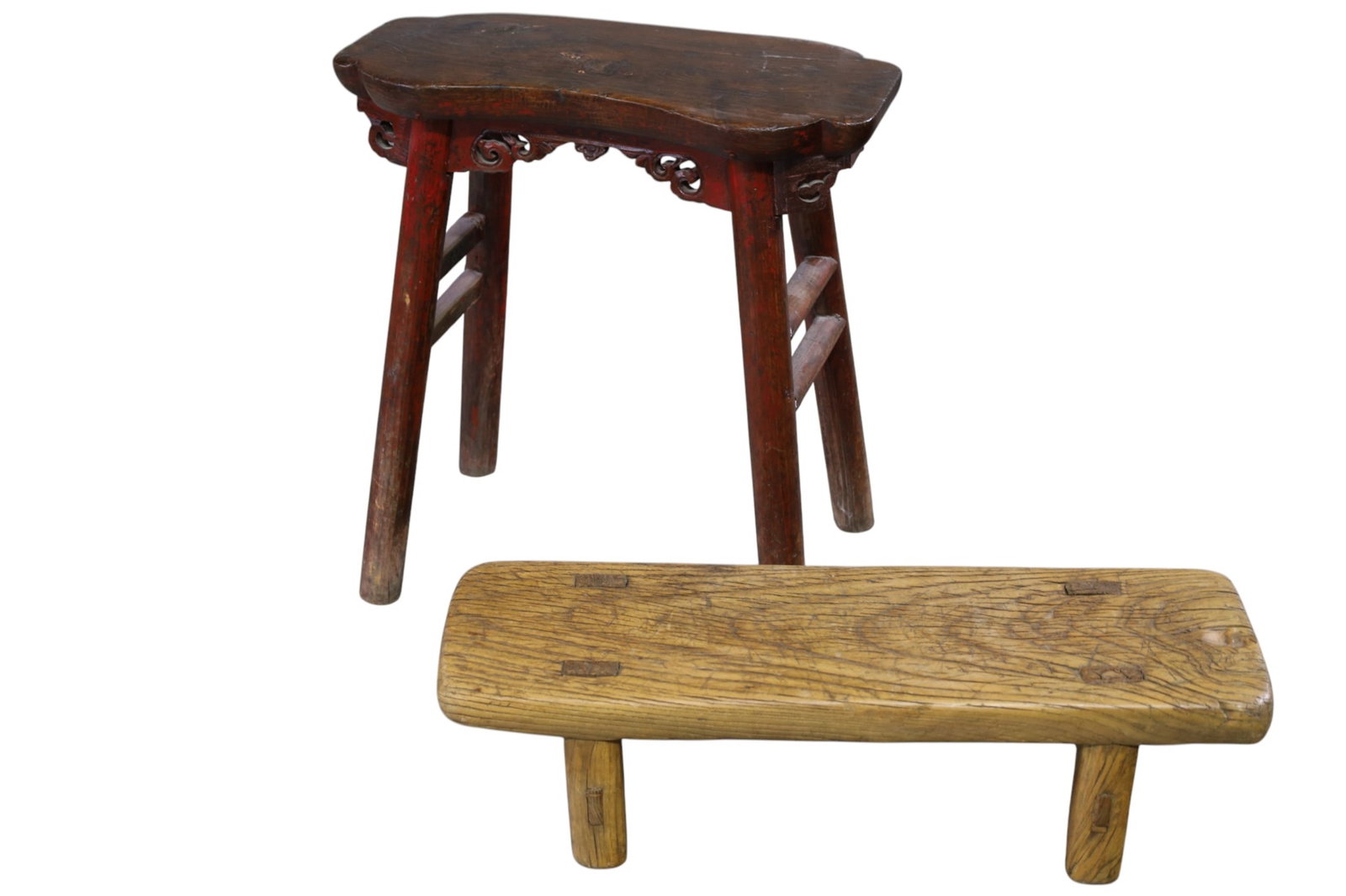 PAIR OF CHINESE STOOLS: PAIR OF CHINESE HARDWOOD STOOLS, 21" H. & 7" H. THIS ITEM EXCEEDS SIZE LIMITATIONS FOR IN HOUSE SHIPPING, MUST BE PICKED UP IN HOUSE OR SHIPPED VIA 3rd PARTY GROUND SHIPPER.