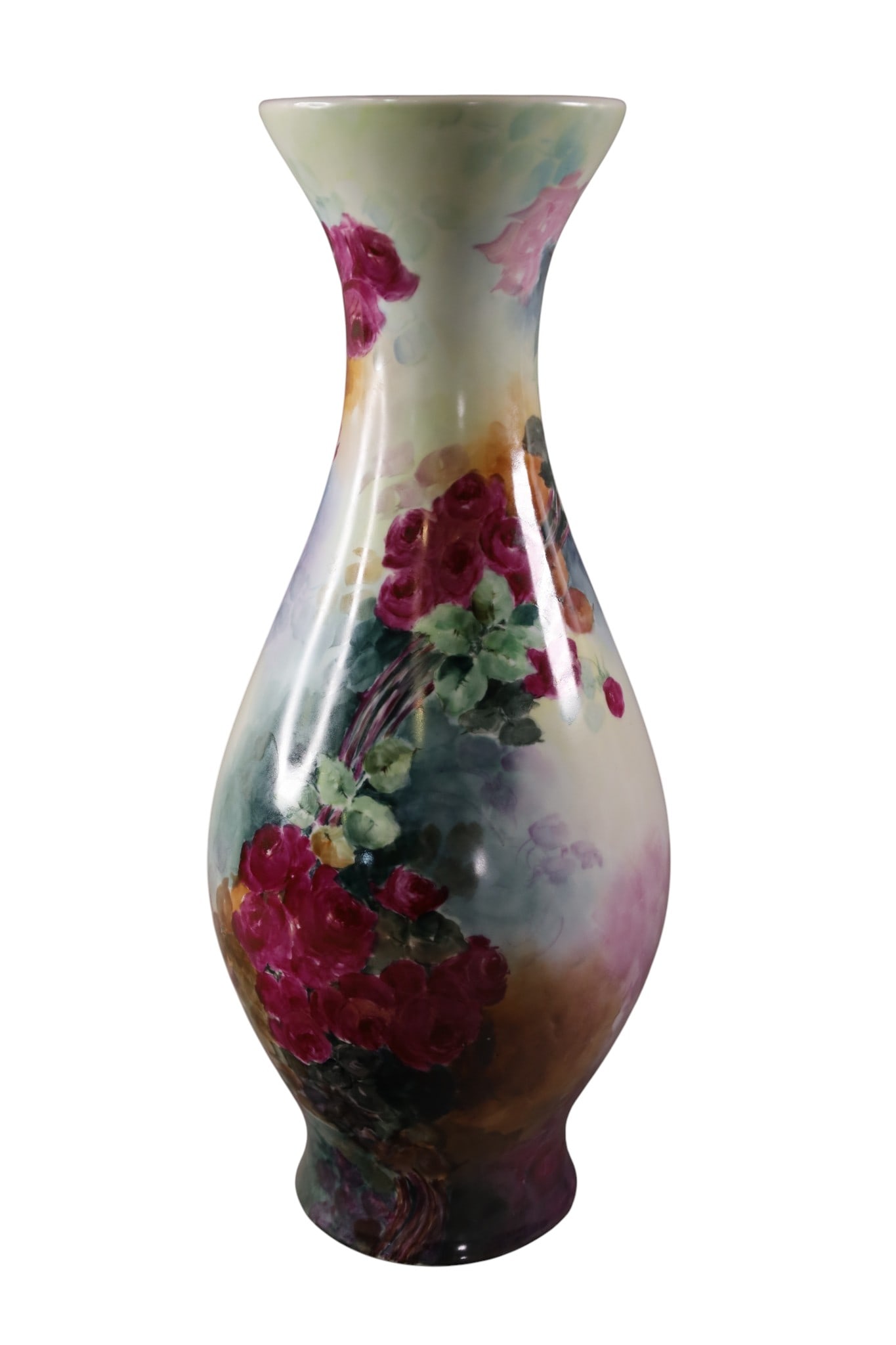 LARGE LIMOGES VASE: LARGE LIMOGES PORCELAIN VASE, FLORAL DECORATED, 20" H.