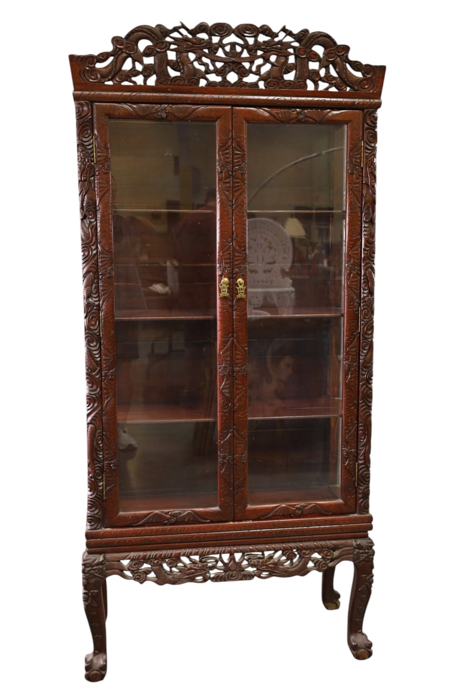 CARVED CHINESE CHINA CABINET (1 of 6)