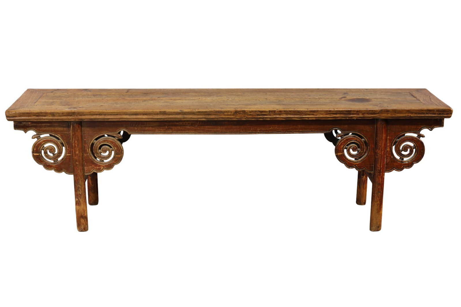 CHINESE BENCH: CHINESE HARDWOOD BENCH, 74 1/2" L x 17" D x 22" H. THIS ITEM EXCEEDS SIZE LIMITATIONS FOR IN HOUSE SHIPPING, MUST BE PICKED UP IN HOUSE OR SHIPPED VIA 3rd PARTY GROUND SHIPPER.