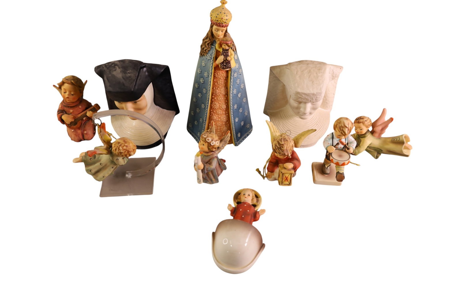 MISC HUMMEL FIGURES: 8 PIECES, NUNS AND ANGELS. 2 1/2" - 9" H.