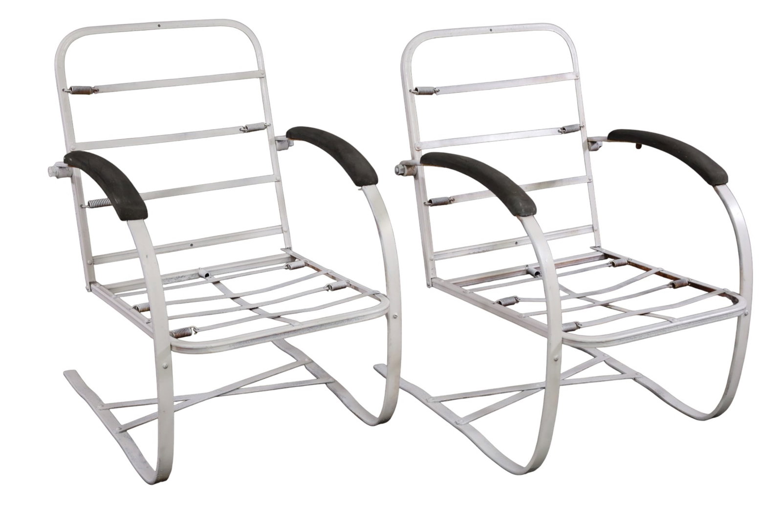 PAIR OF PATIO ROCKERS: PAIR OF VINTAGE PATIO ROCKERS, ATTRIBUTED TO HETTRICK, REPAINTED. 24" W x 25" D x 35" H. THIS ITEM EXCEEDS SIZE LIMITATIONS FOR IN HOUSE SHIPPING, MUST BE PICKED UP IN HOUSE OR SHIPPED VIA 3rd PARTY