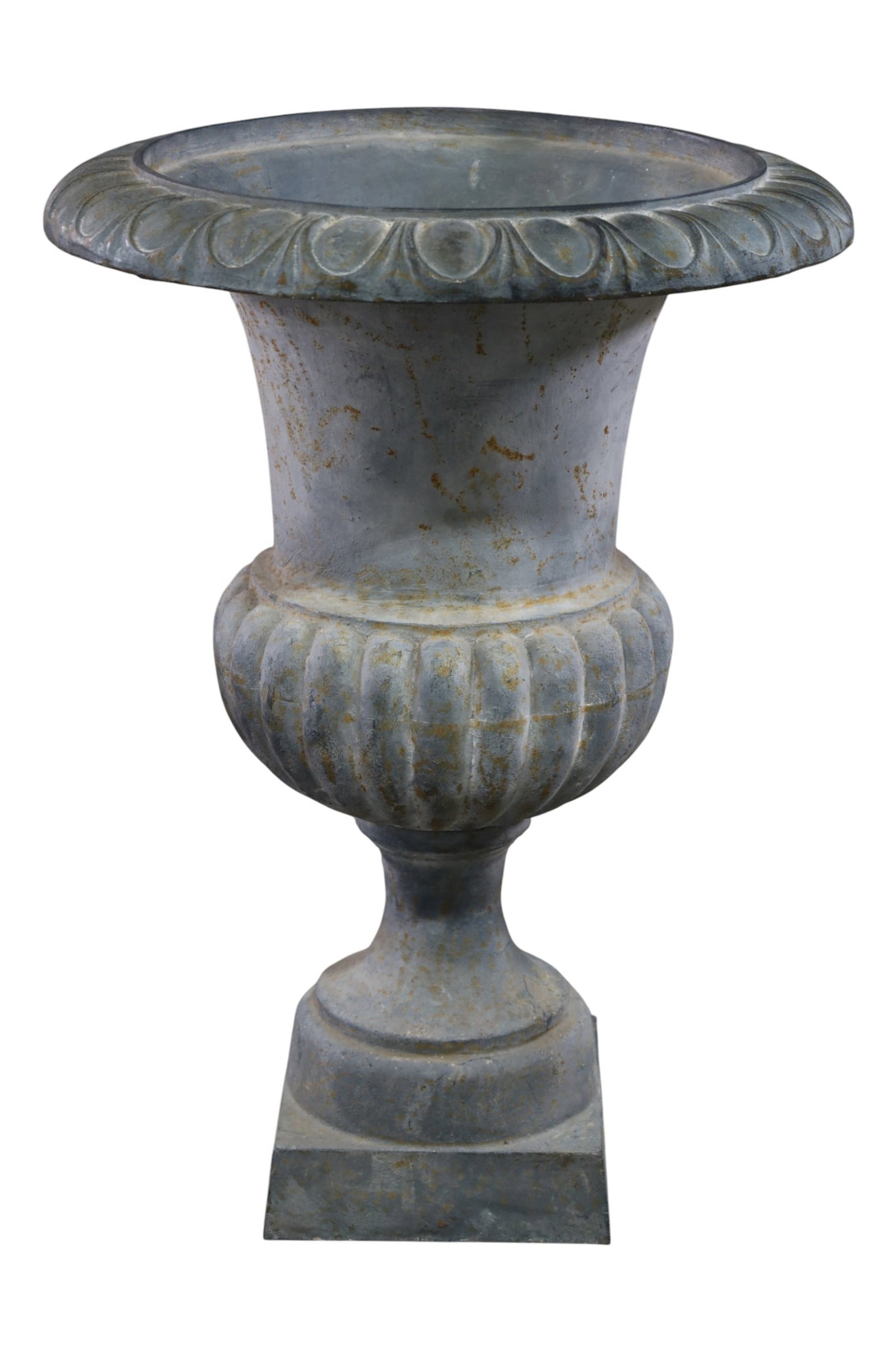 CAST IRON PLANTER: LARGE CAST IRON PLANTER, 17" DIAM x 32" H. THIS ITEM EXCEEDS SIZE LIMITATIONS FOR IN HOUSE SHIPPING, MUST BE PICKED UP IN HOUSE OR SHIPPED VIA 3rd PARTY GROUND SHIPPER.