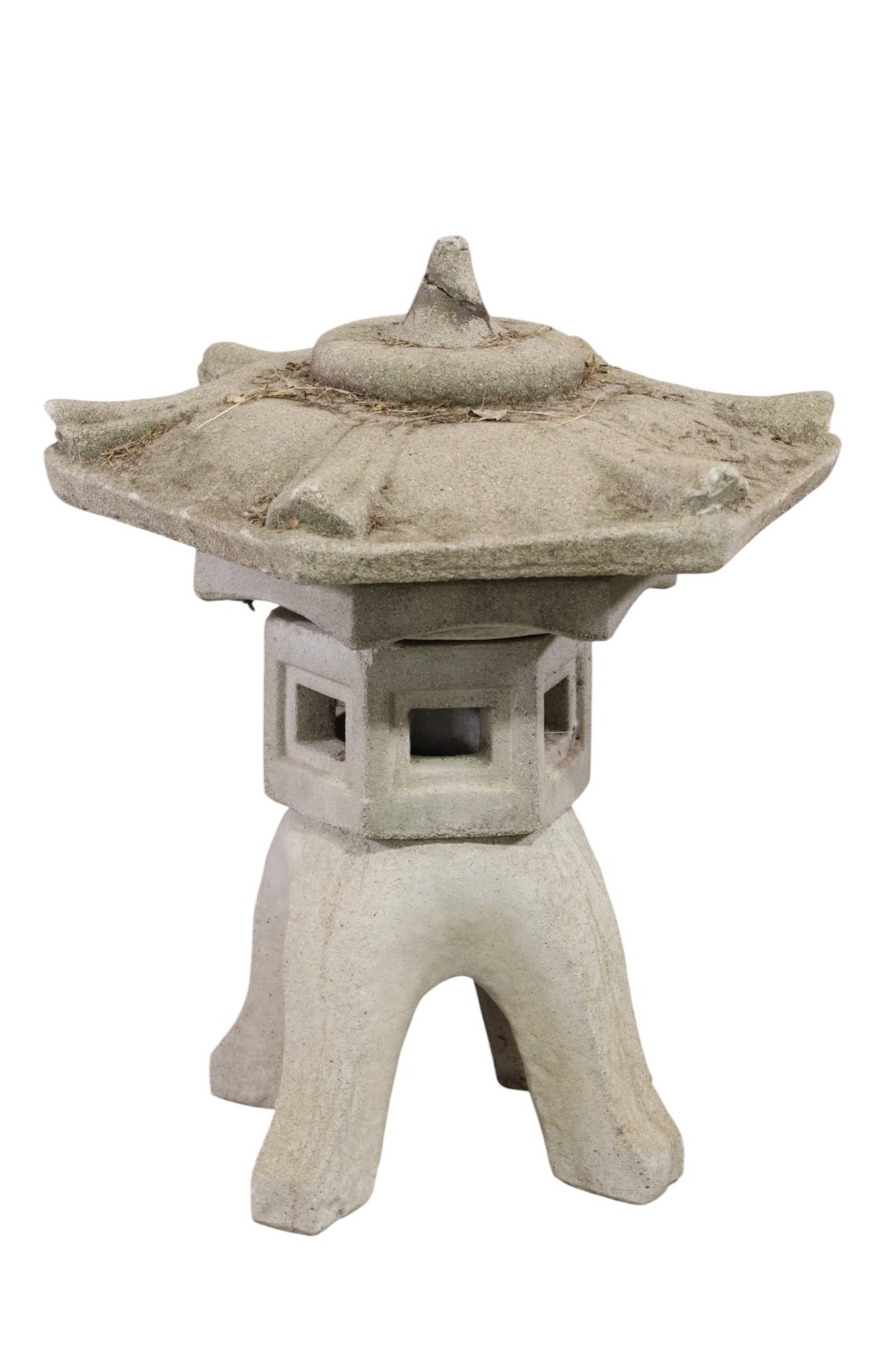 CONCRETE PAGOTA: 4 PIECE CONCRETE PAGOTA, CRACK TO TOP. 24" W x 28" H. THIS ITEM EXCEEDS SIZE LIMITATIONS FOR IN HOUSE SHIPPING, MUST BE PICKED UP IN HOUSE OR SHIPPED VIA 3rd PARTY GROUND SHIPPER.
