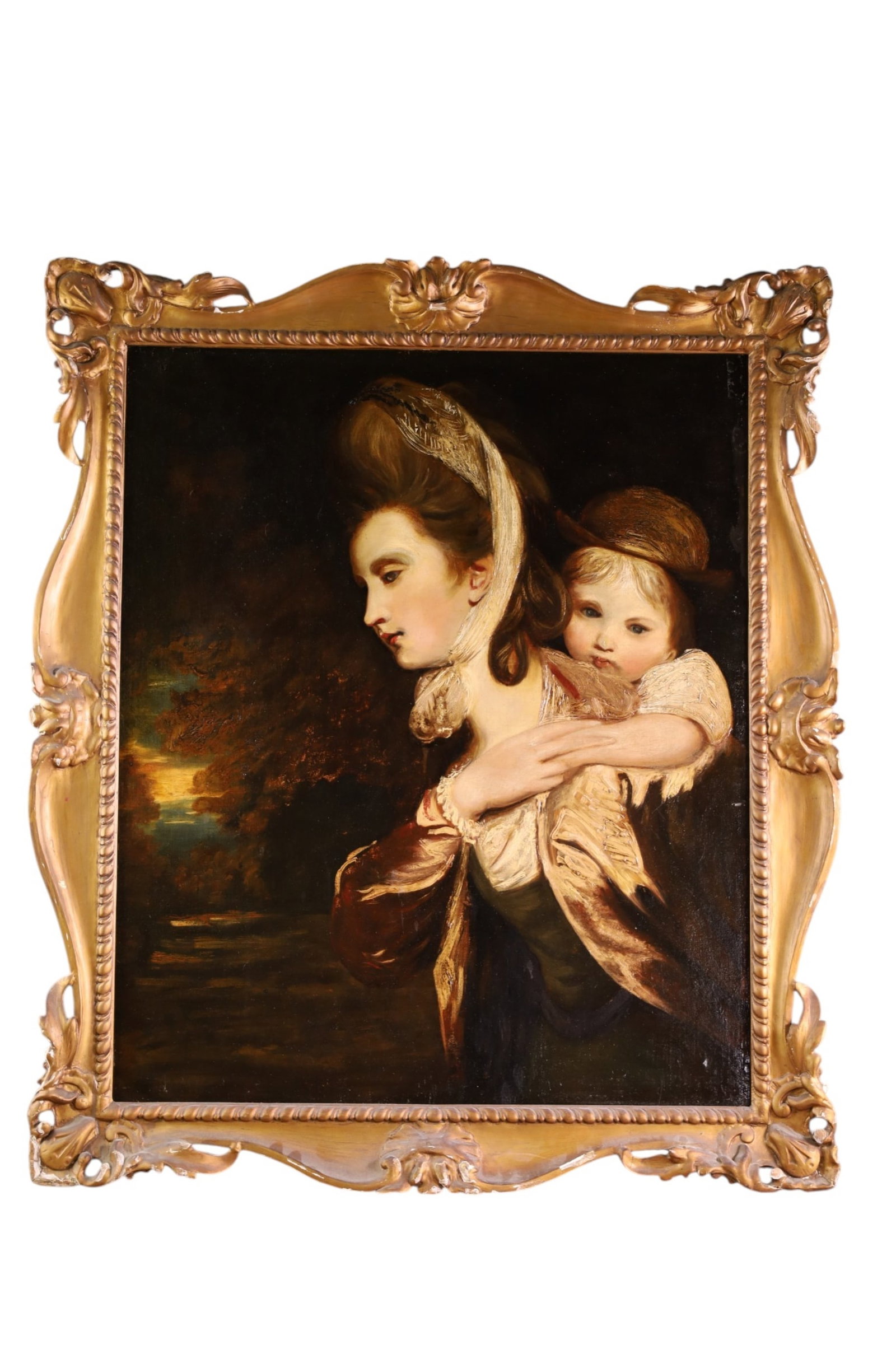 19TH CENTURY PORTRAIT: OIL ON CANVAS, MOTHER AND CHILD PORTRAIT. 25" x 30" IMAGE SIZE 31" x 36" IN FRAME.