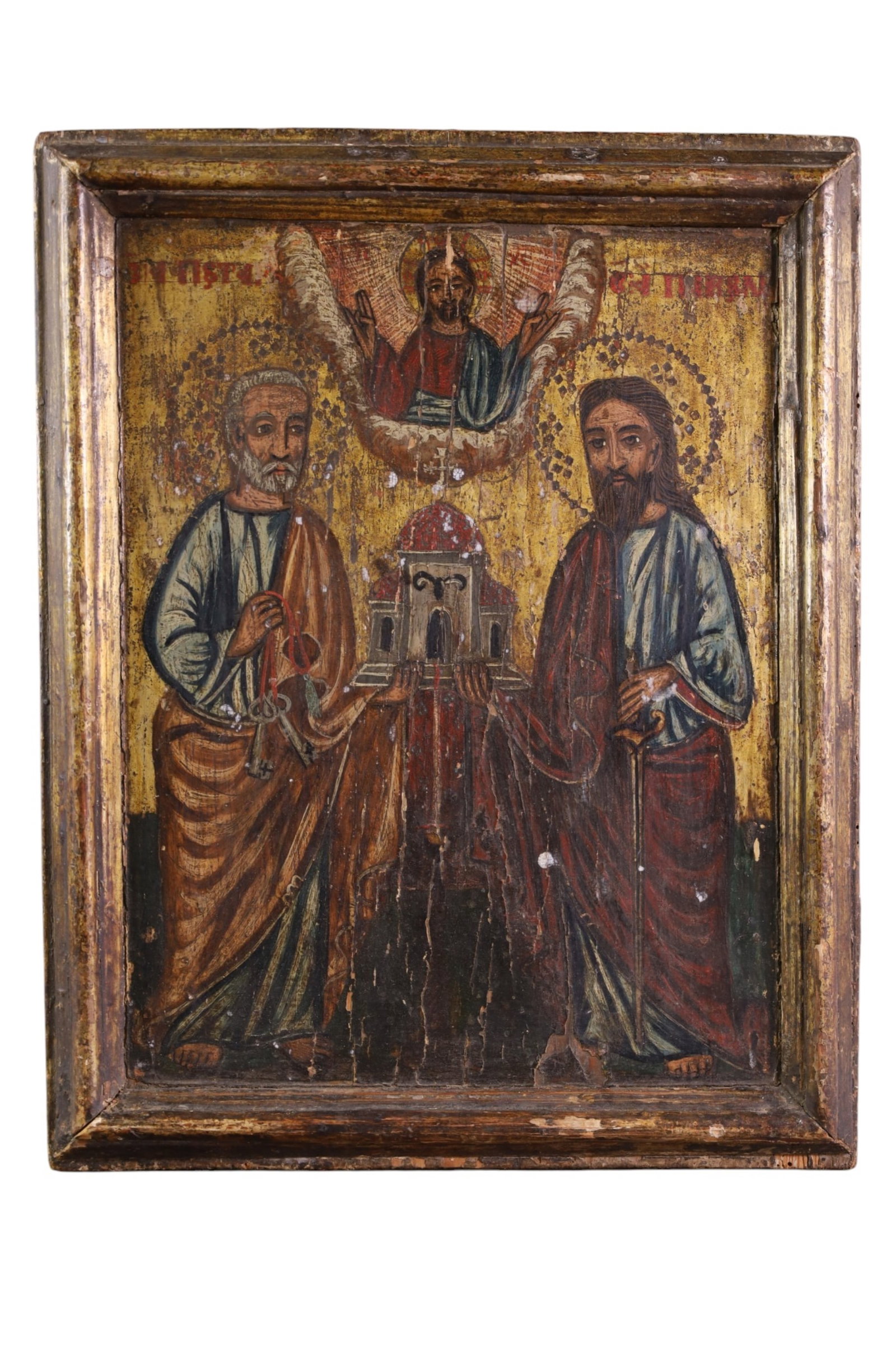 RELIGIOUS ICON: RUSSIAN RELIGIOUS ICON, CONDITION IS CONSISTENT WITH AGE. 14" x 18"
