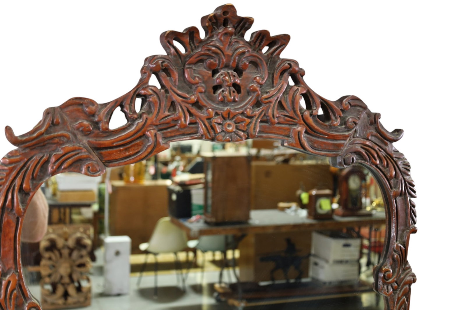 CARVED MAHOGANY WALL MIRROR - 2
